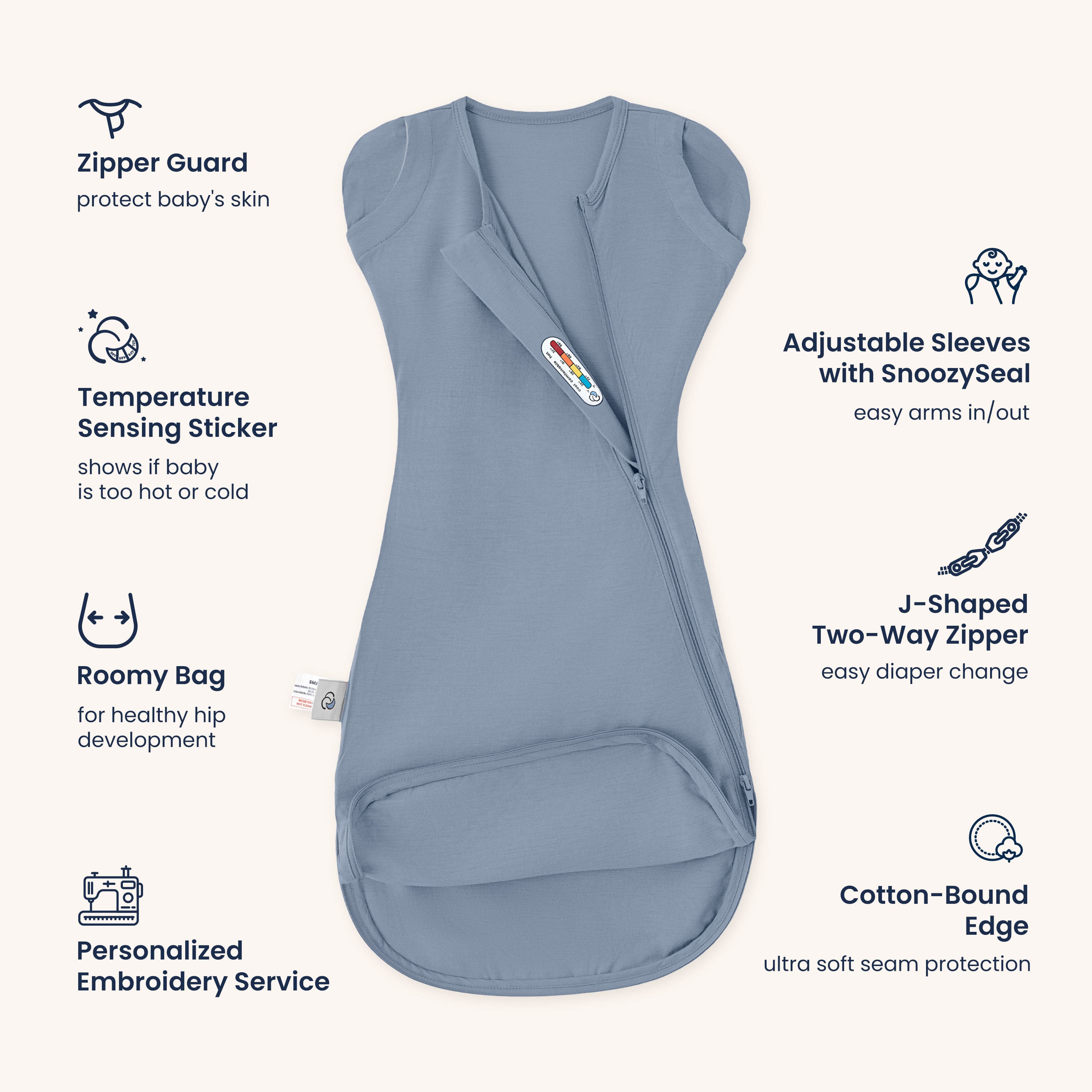 ClimaCuddle Swaddle 0.5 TOG - Wool & Rayon Bamboo - Misty Blue Feature