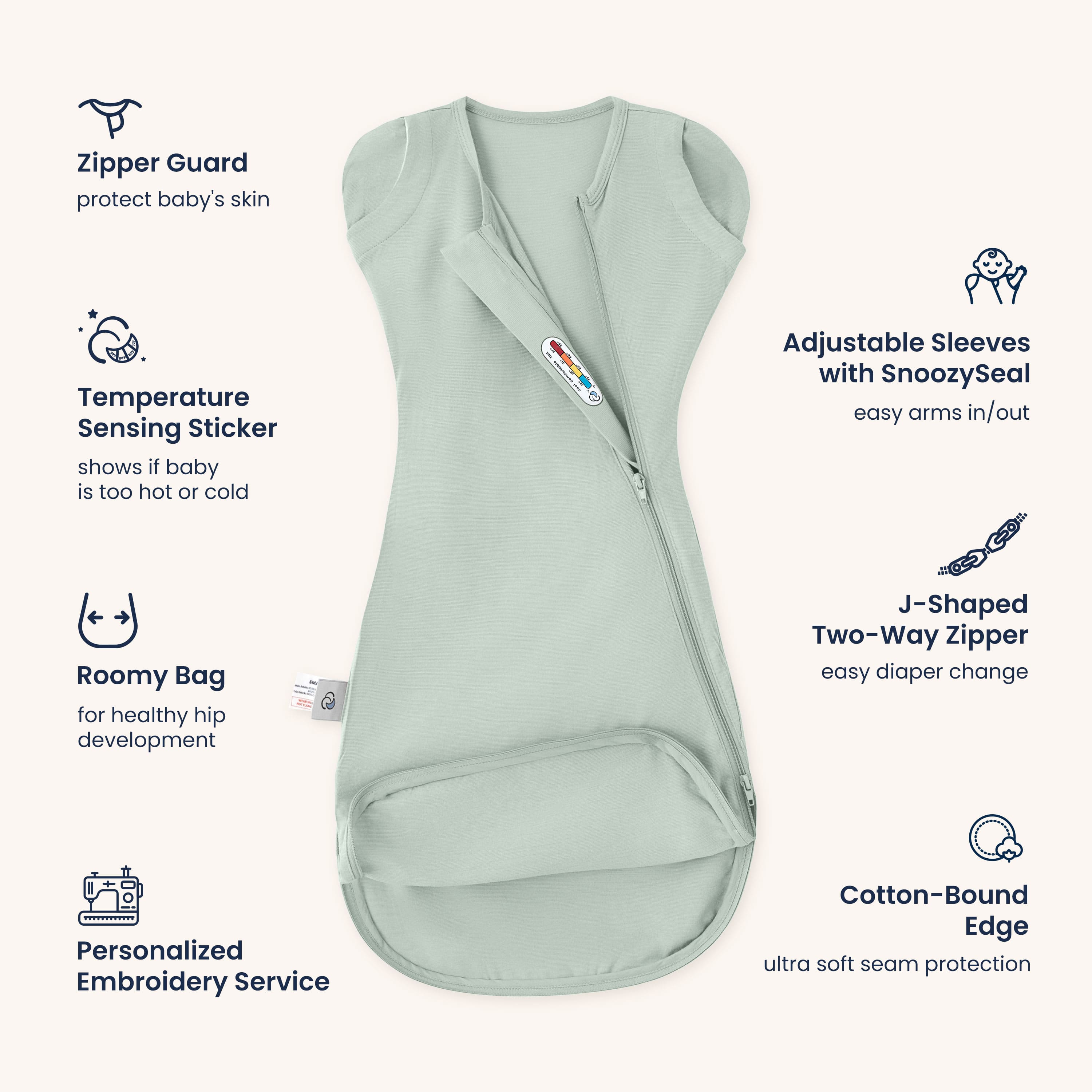 ClimaCuddle Swaddle 0.5 TOG - Merino Wool & Rayon Bamboo - Pea Green Feature