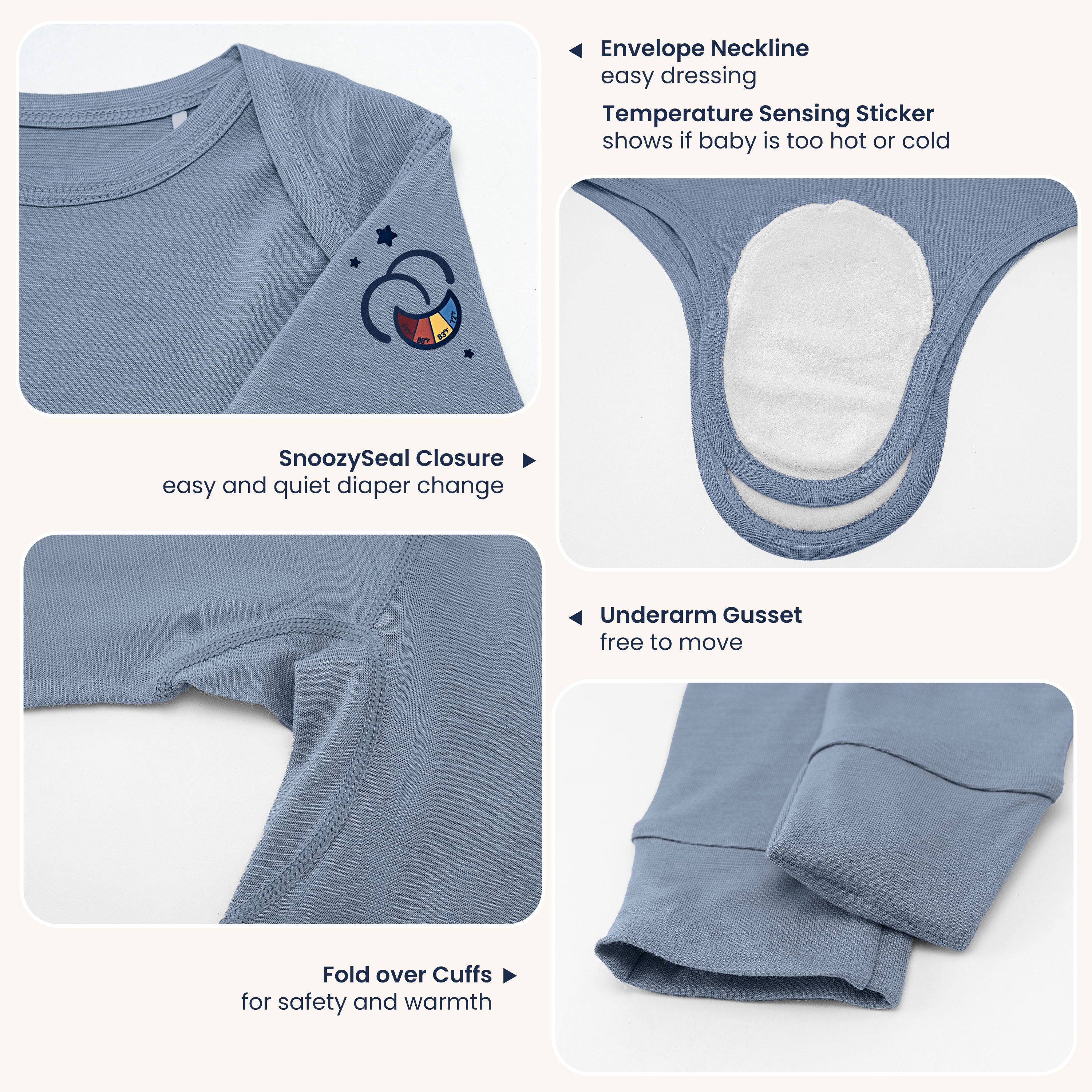 ClimaCuddle™ Baby Bodysuit Long Sleeve - Merino Wool & Rayon Bamboo - Misty Blue