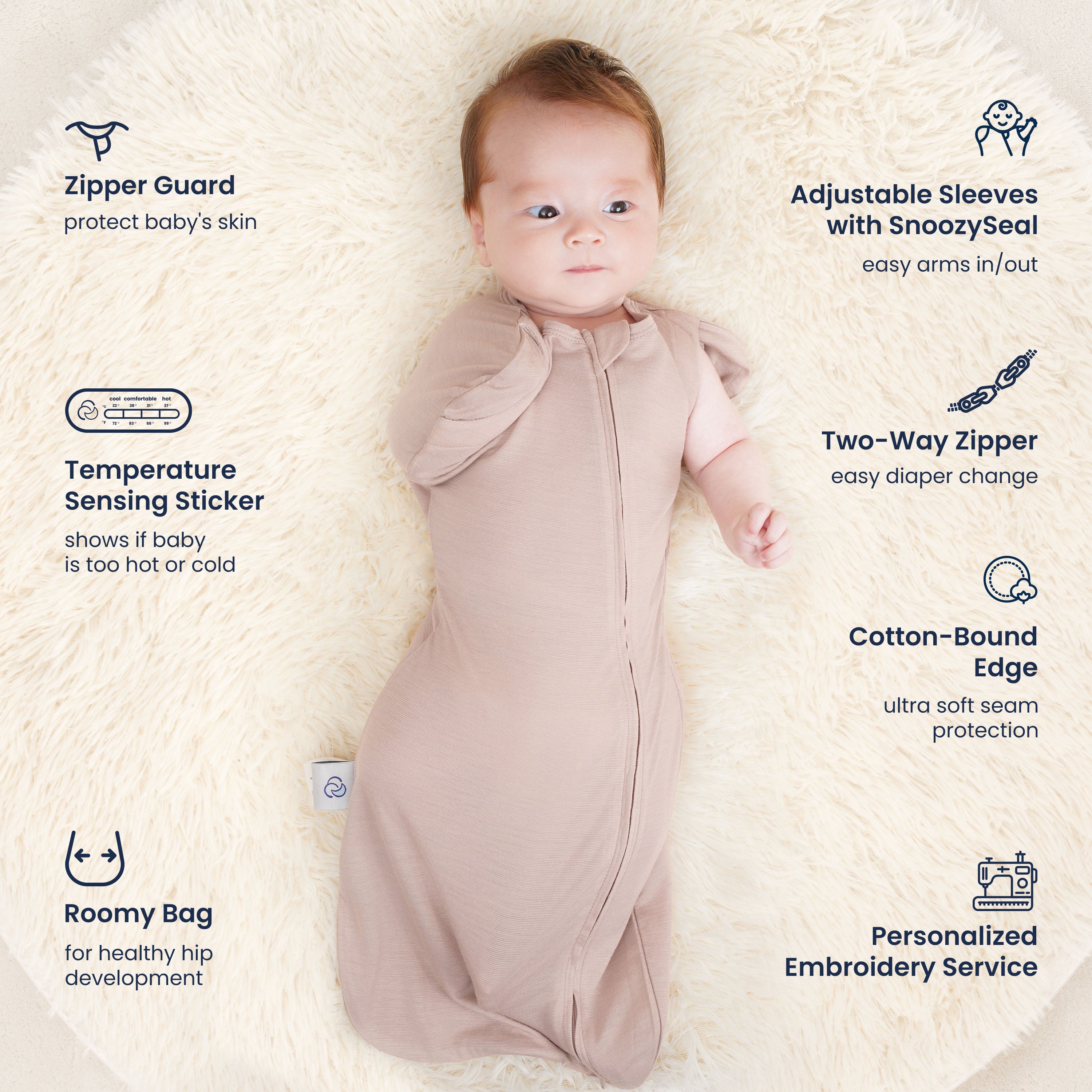 ClimaCuddle™ Swaddle 2-in-1 0.5 TOG - Merino Wool & Rayon Bamboo - Dusty Pink