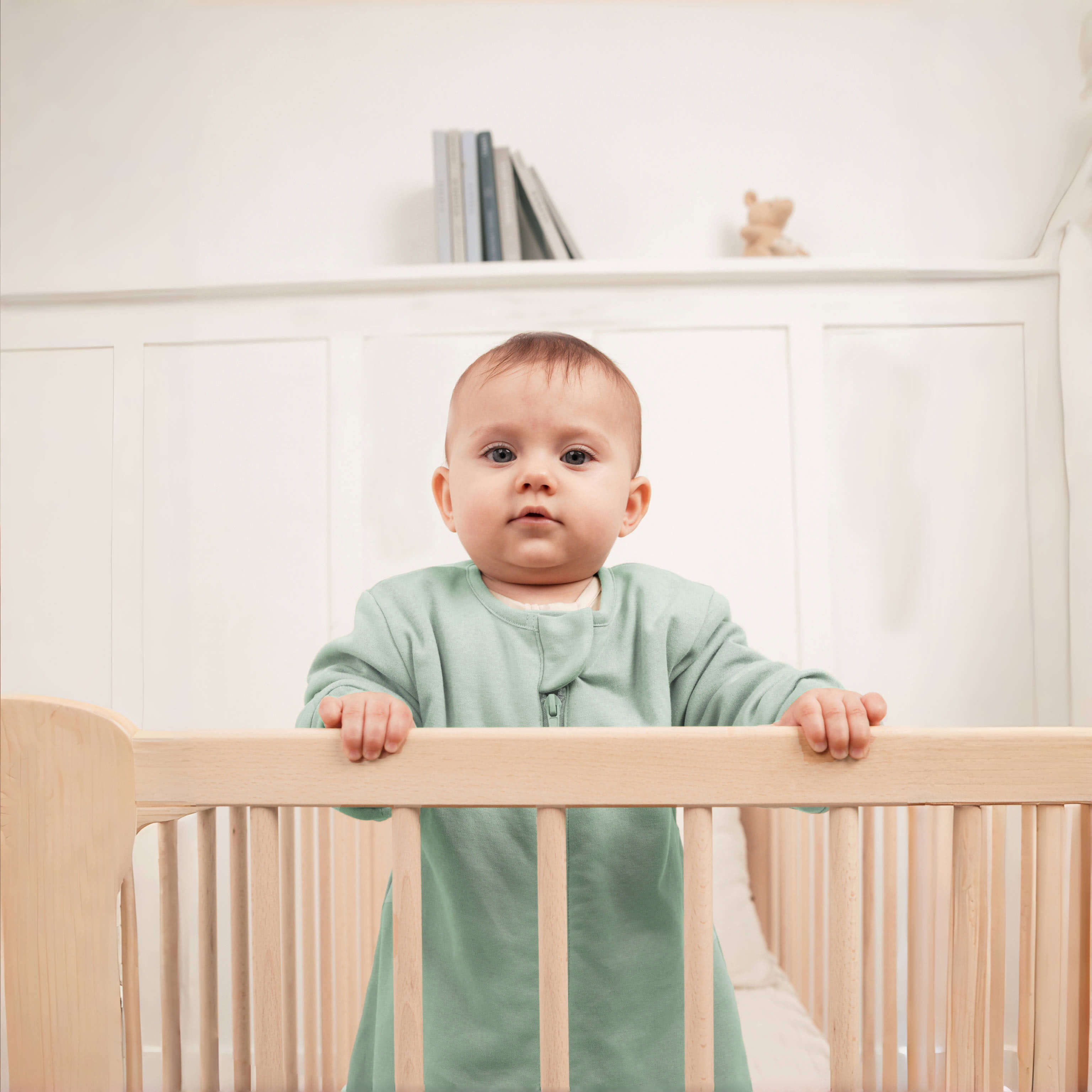 Organic Cotton & Camel Wool Warm Long Sleeve Sleep Sack With Feet 2.5 TOG - Pea Green