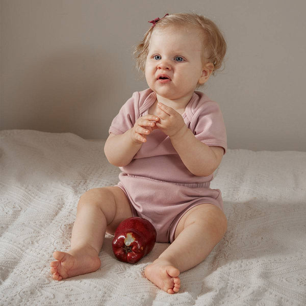 Organic Cotton Half Sleeves Snap Bodysuit + Essentials Shorts - Cameo Pink