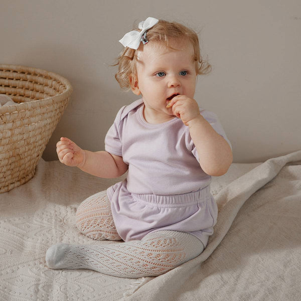Organic Cotton Half Sleeves Snap Bodysuit + Baby Essentials Shorts - Lilac