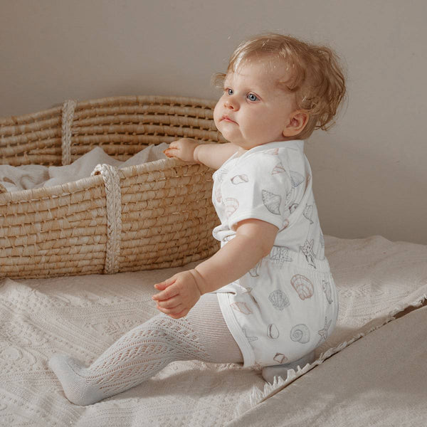 Organic Cotton Half Sleeves Snap Bodysuit + Essentials Shorts- Shell
