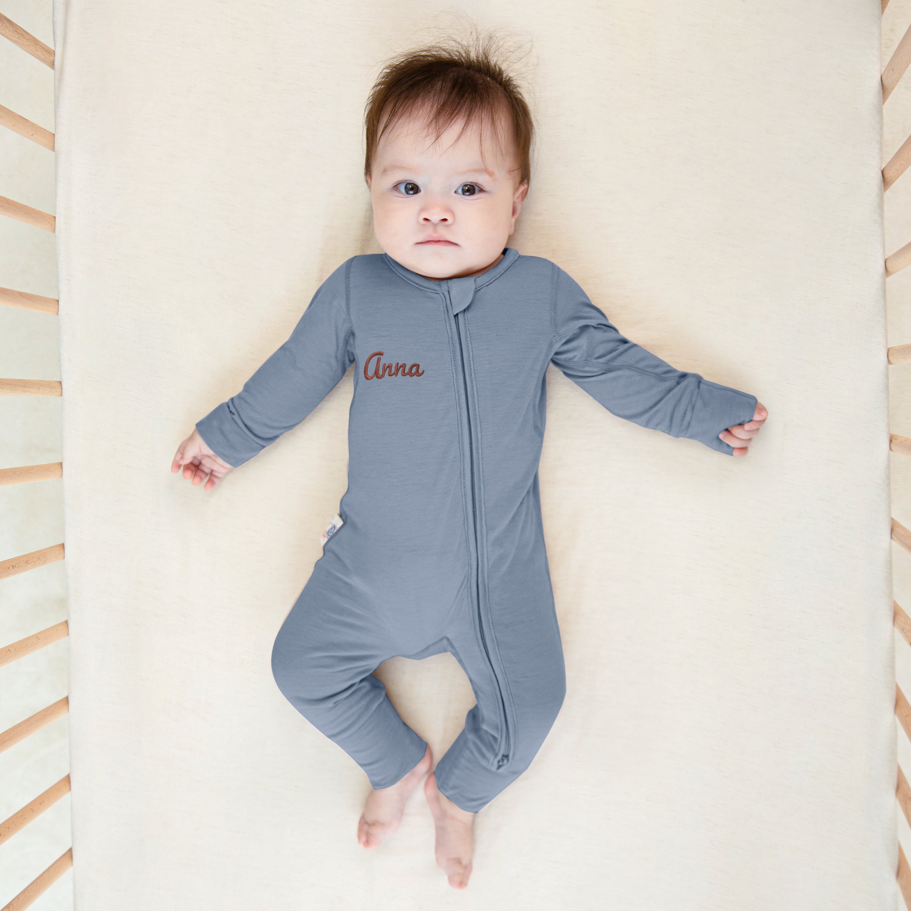 All Season Long Sleeve Sleep Sack 1.0 TOG - Organic Cotton & Camel Wool+ClimaCuddle™ Zipped Baby Romper Blue