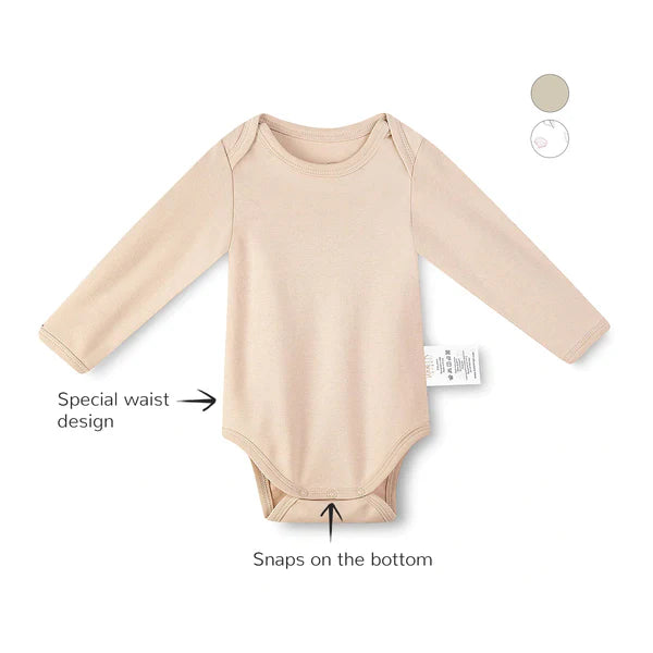 Organic Cotton Long Sleeves Snap Bodysuit +Drawstring Comfy Jogger Lightning Pants Khaki