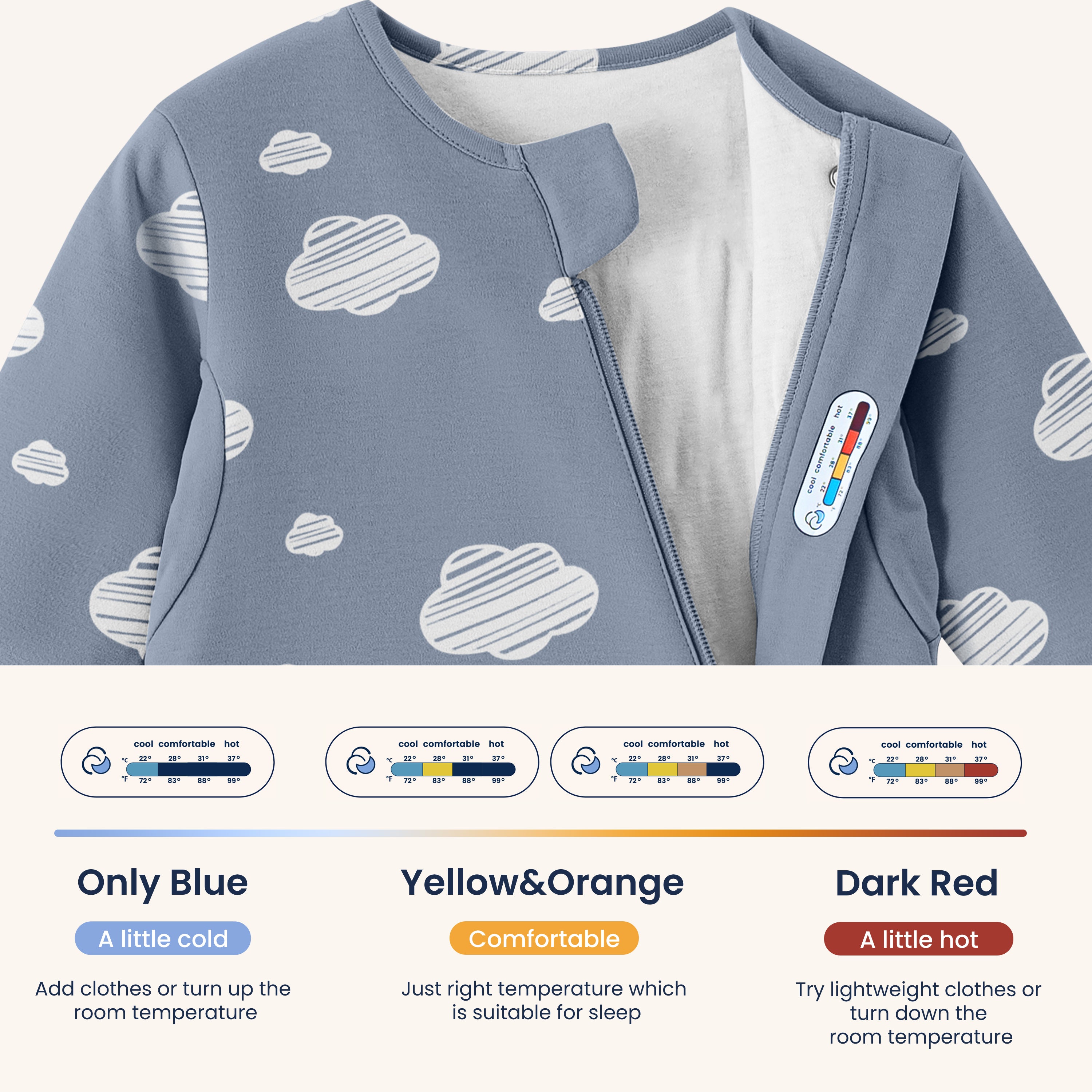 Long Sleeve Sleep Sack 1.0 TOG Organic Cotton & Camel Wool +Baby Bodysuit Long Sleeve - Merino Wool & Rayon Bamboo Set - Blue Sky