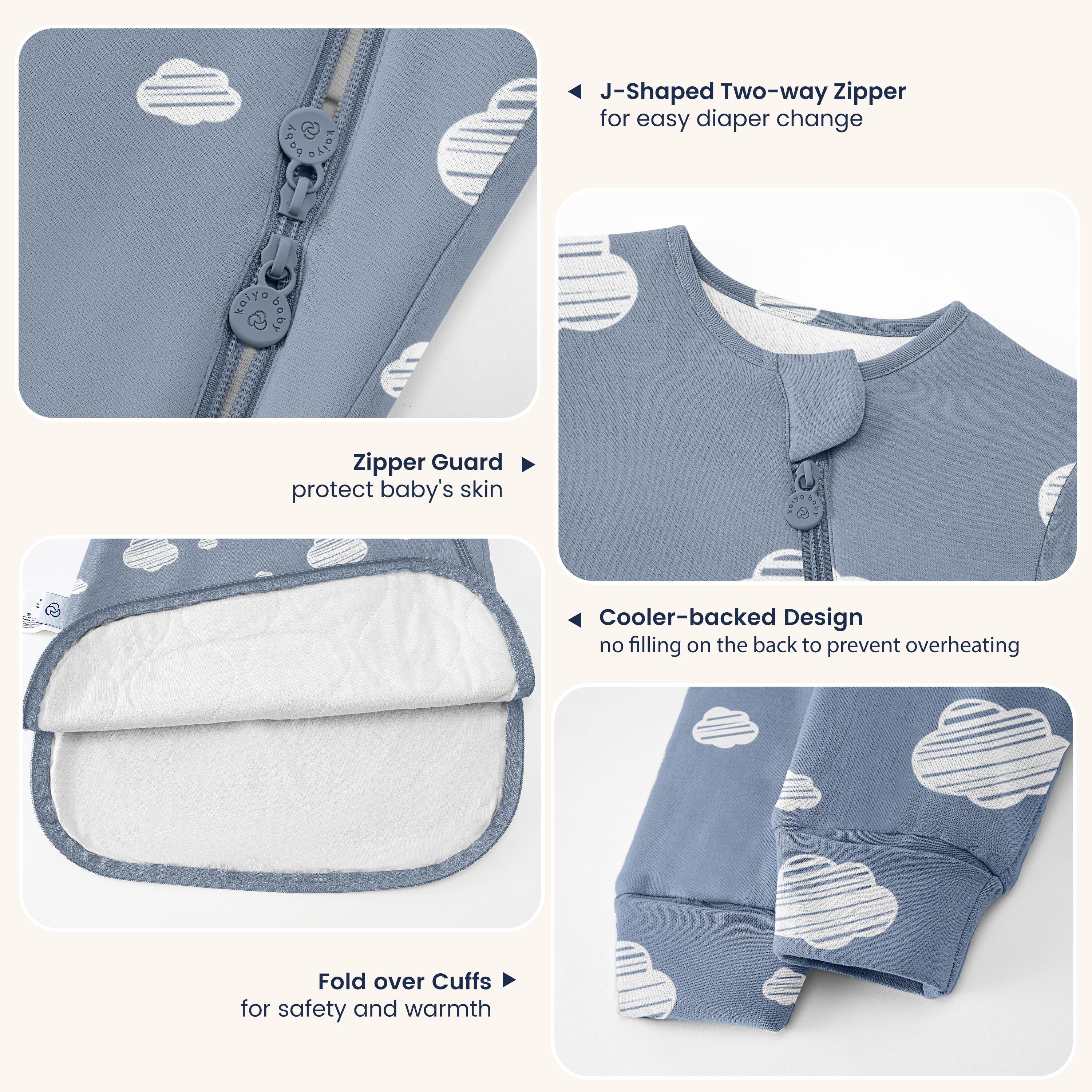 Long Sleeve Sleep Sack 1.0 TOG Organic Cotton & Camel Wool +Baby Bodysuit Long Sleeve - Merino Wool & Rayon Bamboo Set - Blue Sky