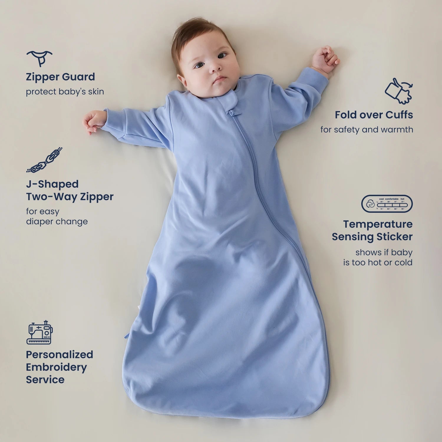 Organic Long Sleeve Sleep Sack 0.5 TOG -Quiet Sky Design