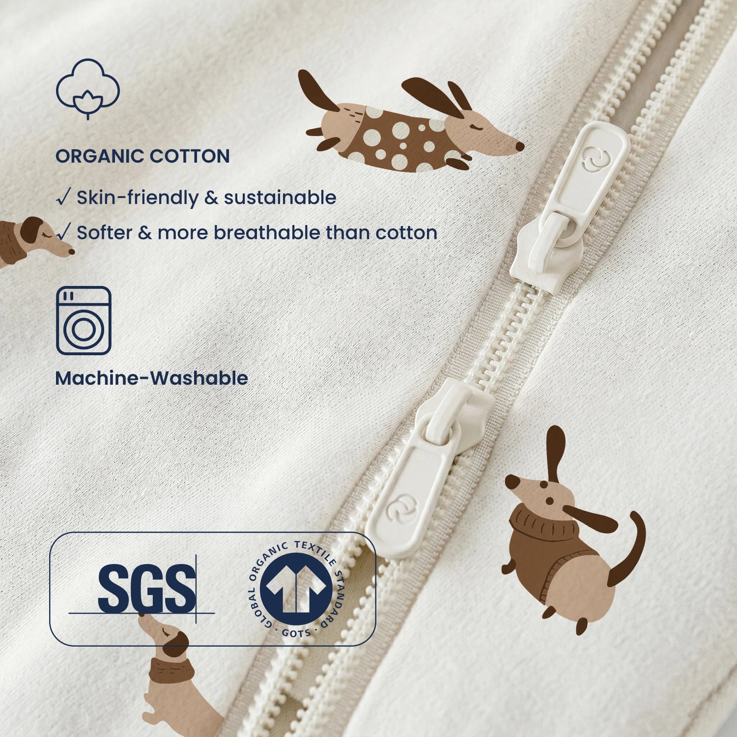 Organic Long Sleeve Sleep Sack 0.5 TOG -Sunny Pup GOTS