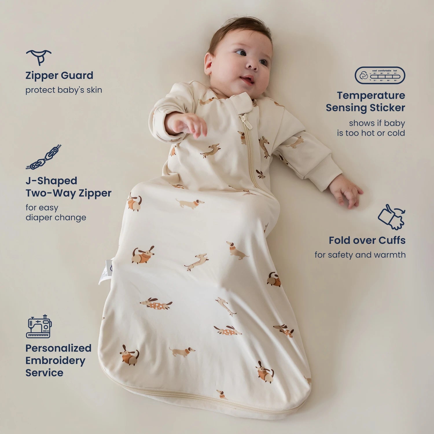 Organic Long Sleeve Sleep Sack 0.5 TOG -Sunny Pup design