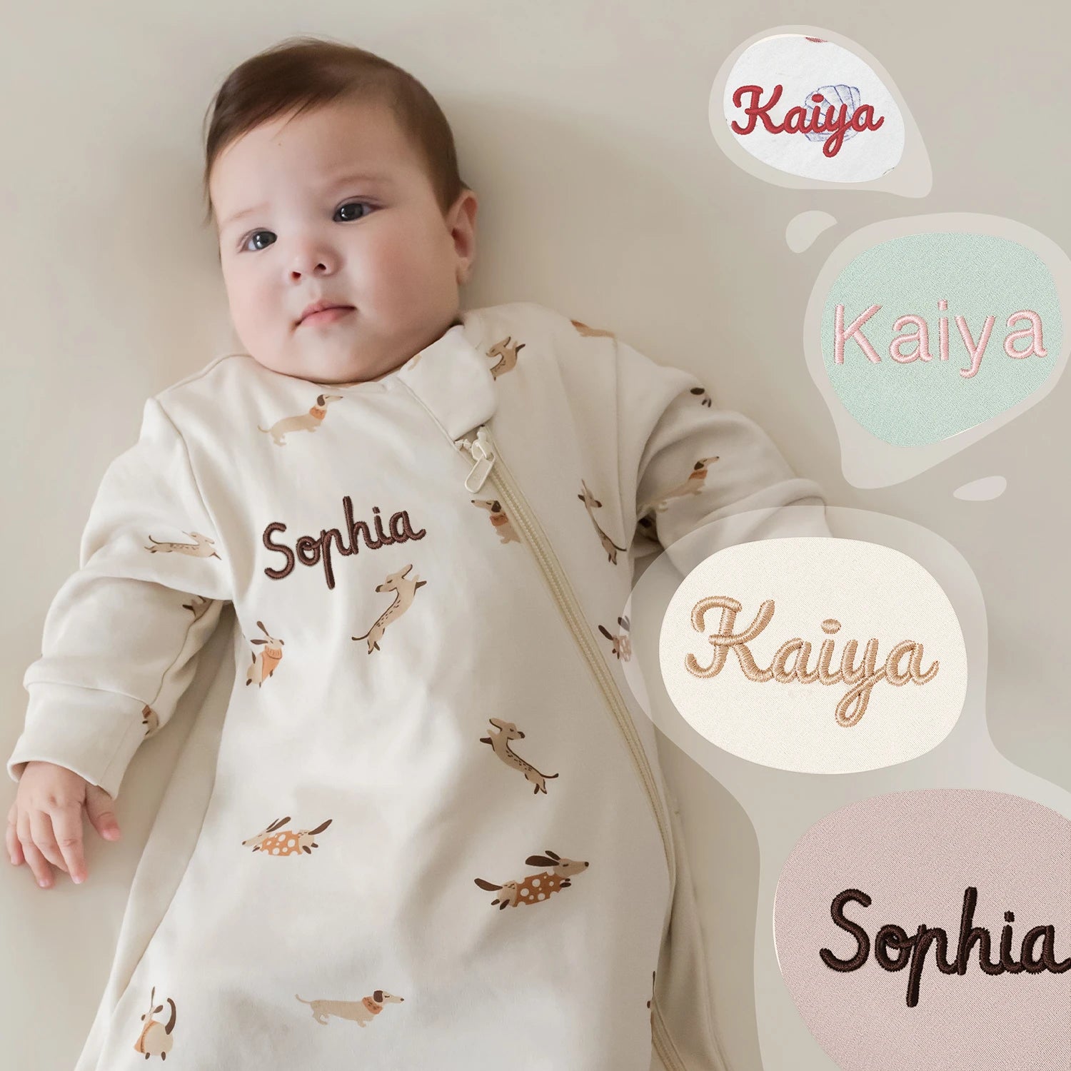 Organic Long Sleeve Sleep Sack 0.5 TOG -Sunny Pup embroidery