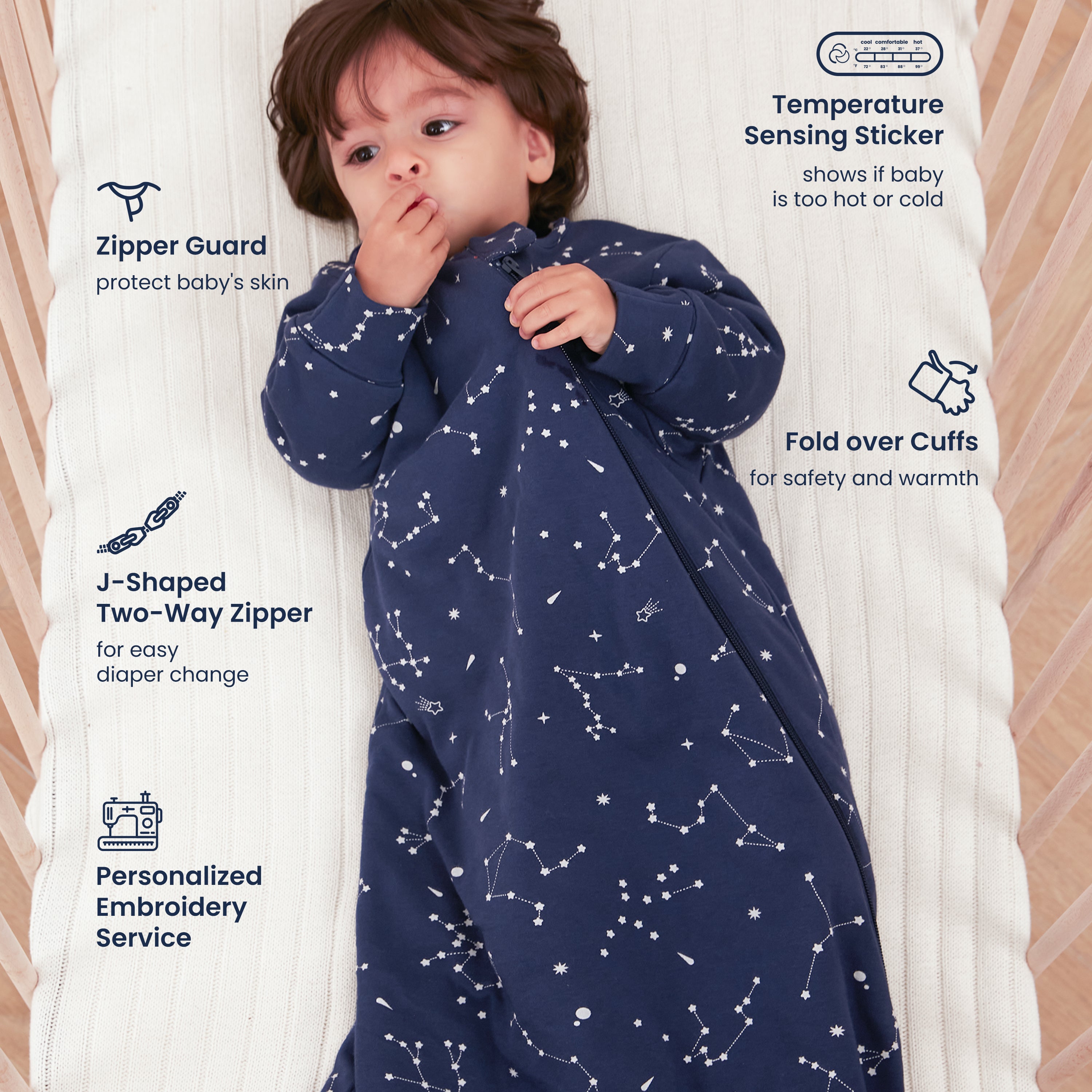Organic Long Sleeve Sleep Sack 0.5 TOG - Constellation