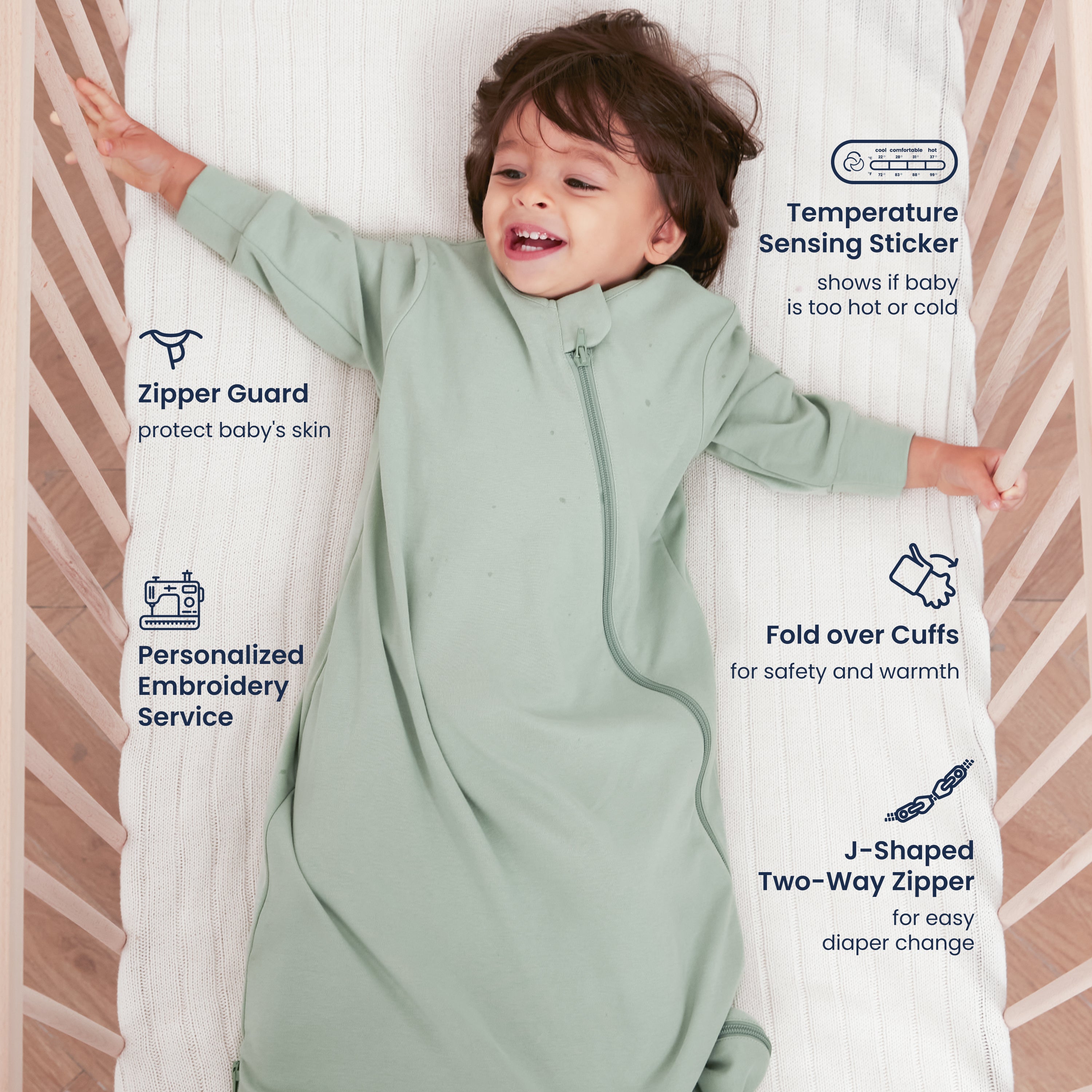 Organic Long Sleeve Sleep Sack 0.5 TOG - Pea Green