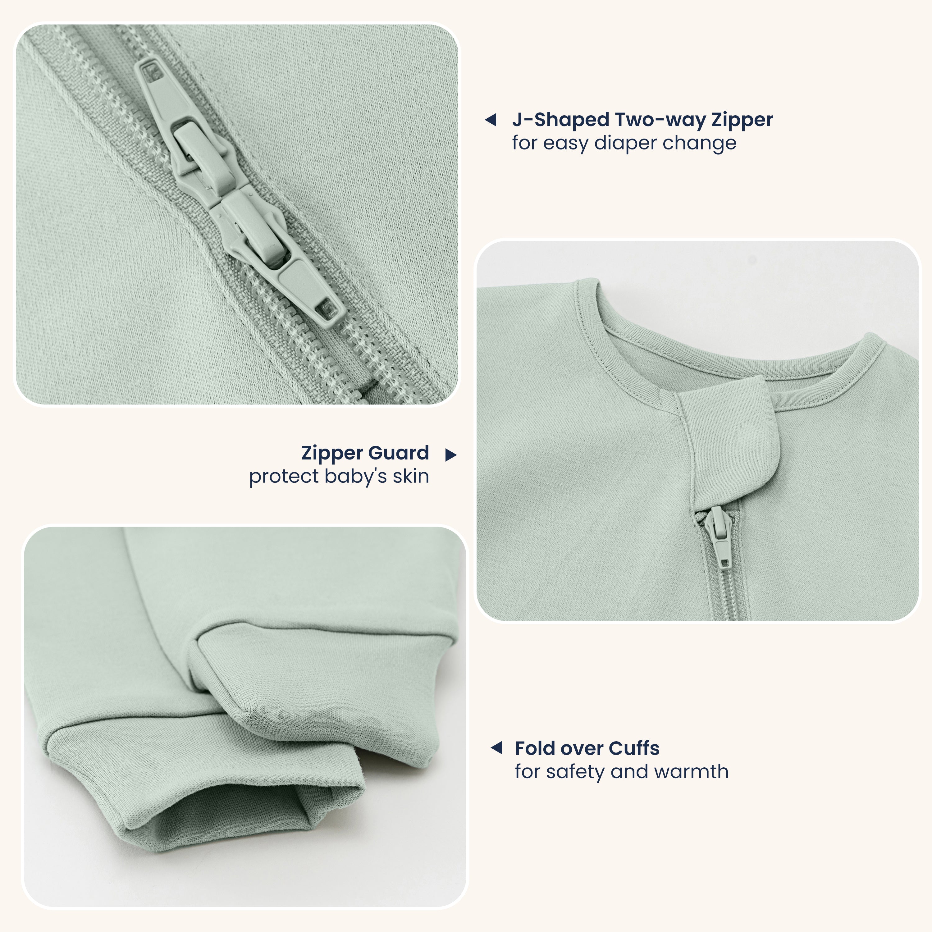 Organic Long Sleeve Sleep Sack 0.5 TOG - Pea Green