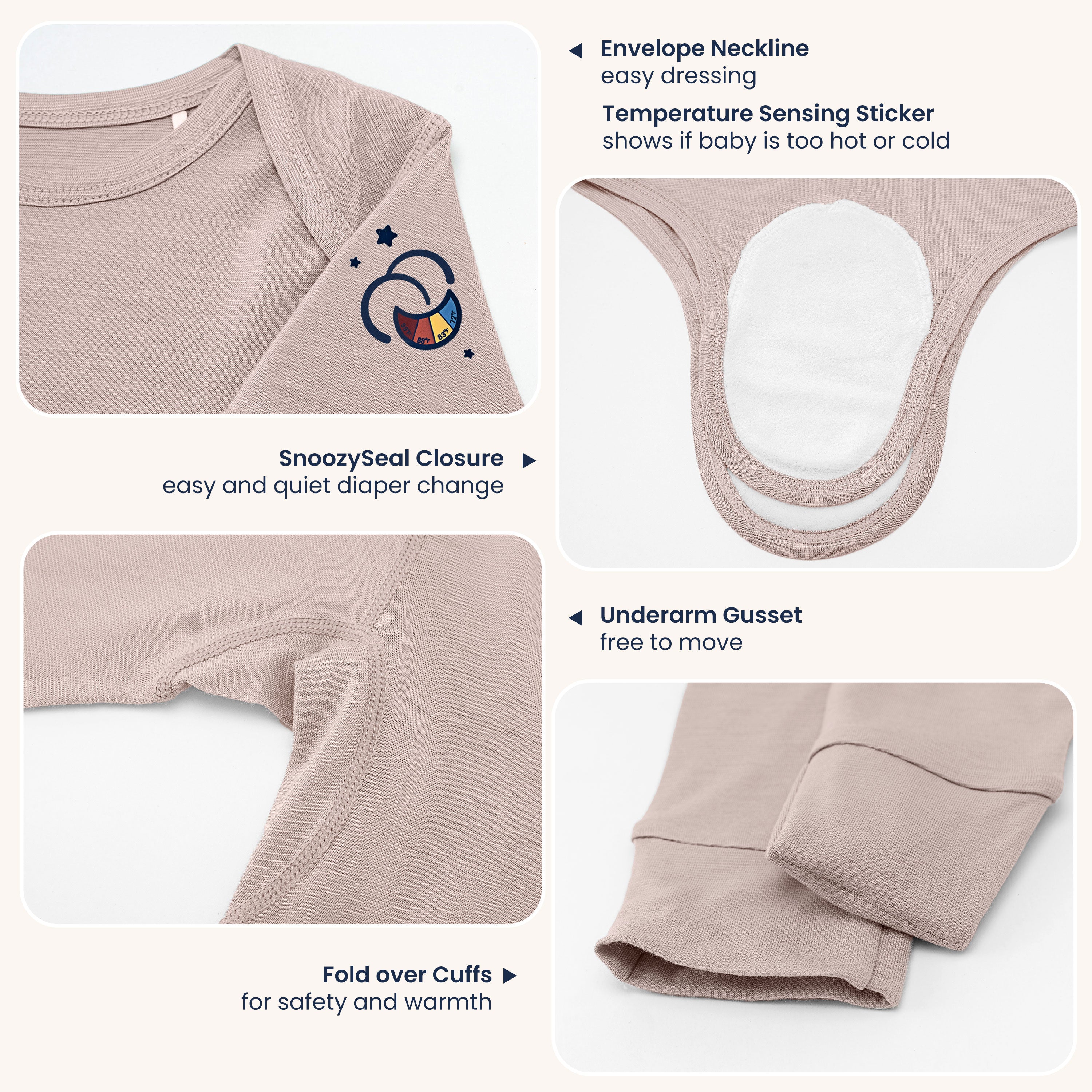 ClimaCuddle™ Baby Bodysuit Long Sleeve - Merino Wool & Rayon Bamboo - Dusty Pink