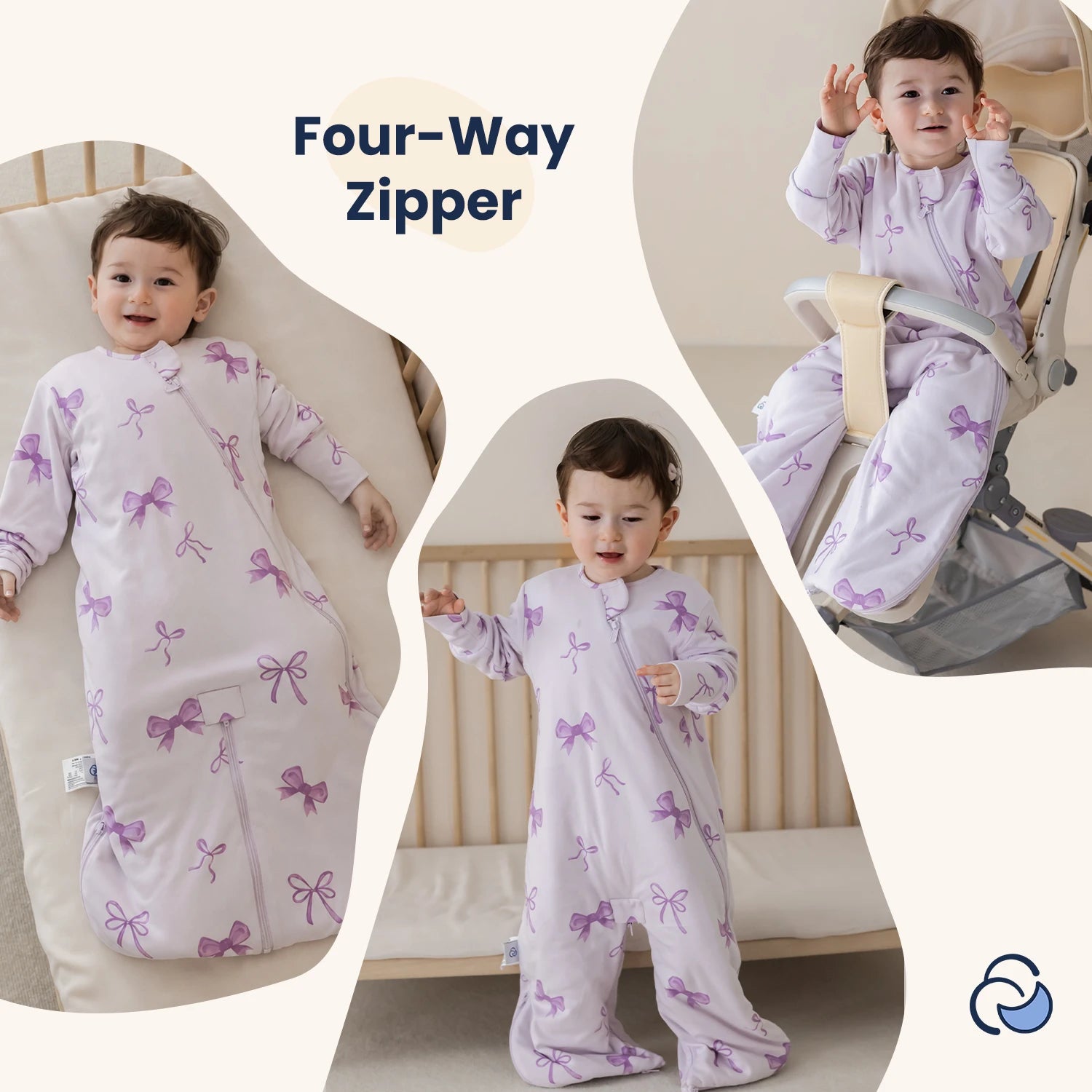 Sleep Suit Sack 3-in-1 1.0 TOG - Organic Cotton & Camel Wool - Lavender Bow