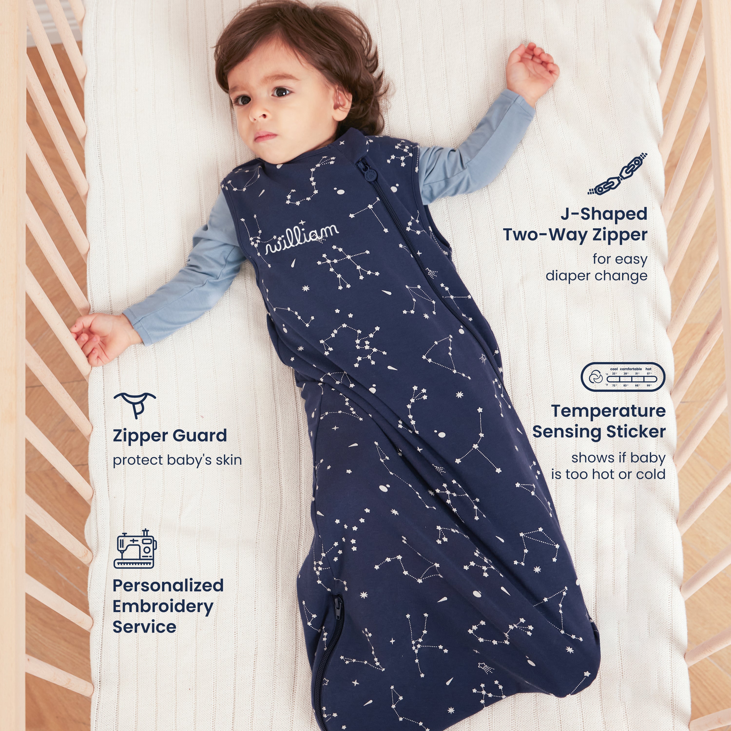 Sleeveless Sleep Sack 0.5 TOG - Organic Cotton - Constellation