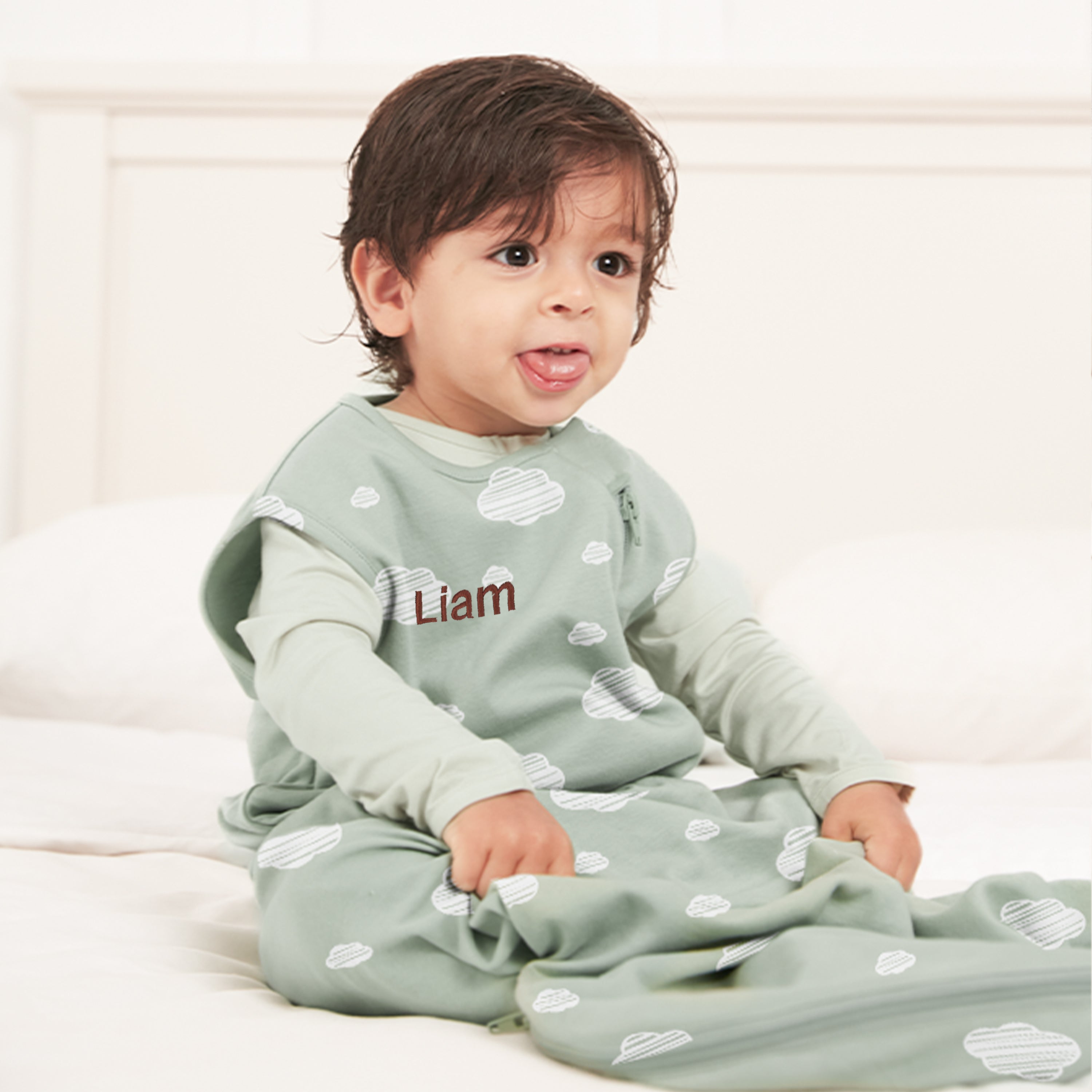 Sleeveless Sleep Sack 0.5 TOG - Organic Cotton - Green Sky