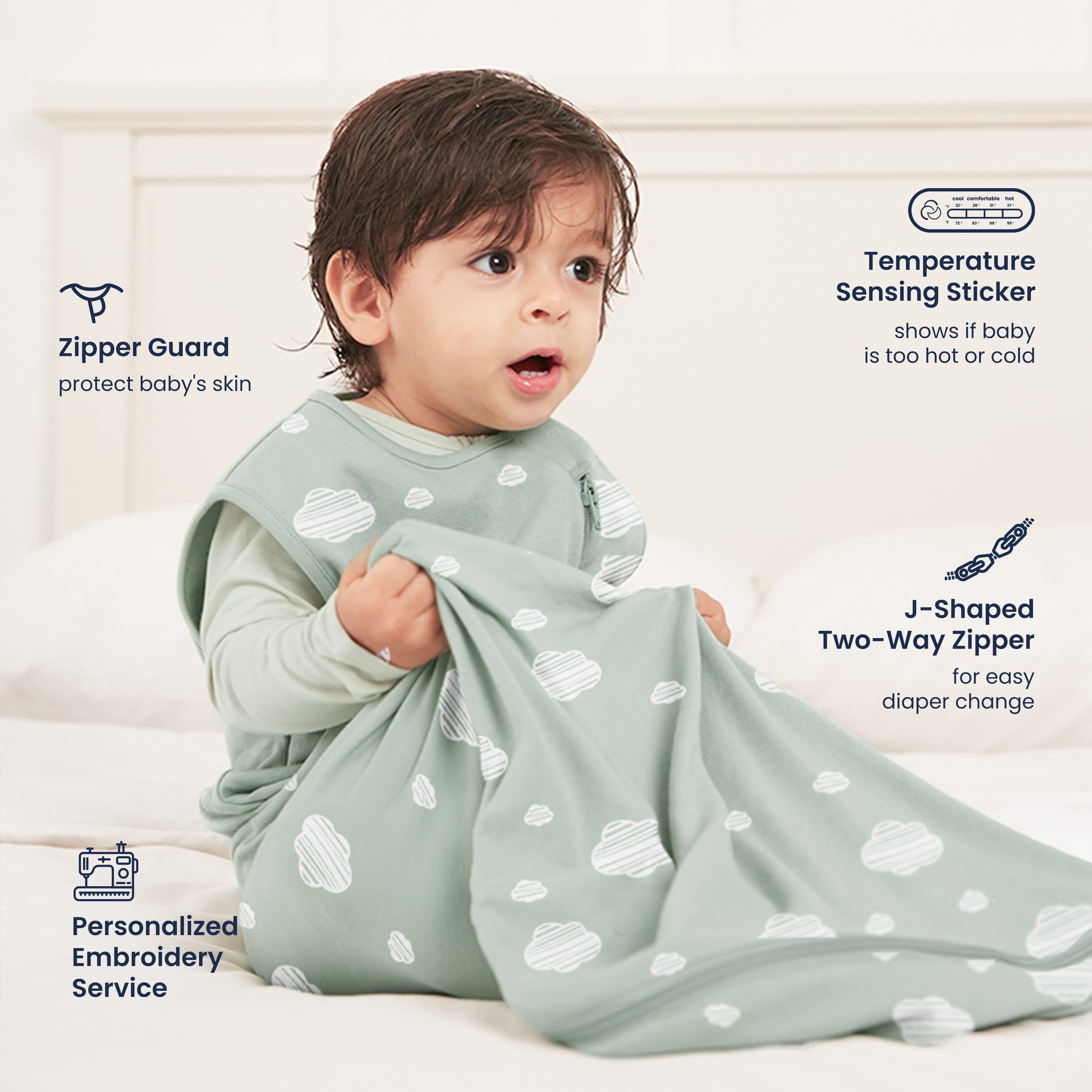 Sleeveless Sleep Sack 0.5 TOG - Organic Cotton - Green Sky