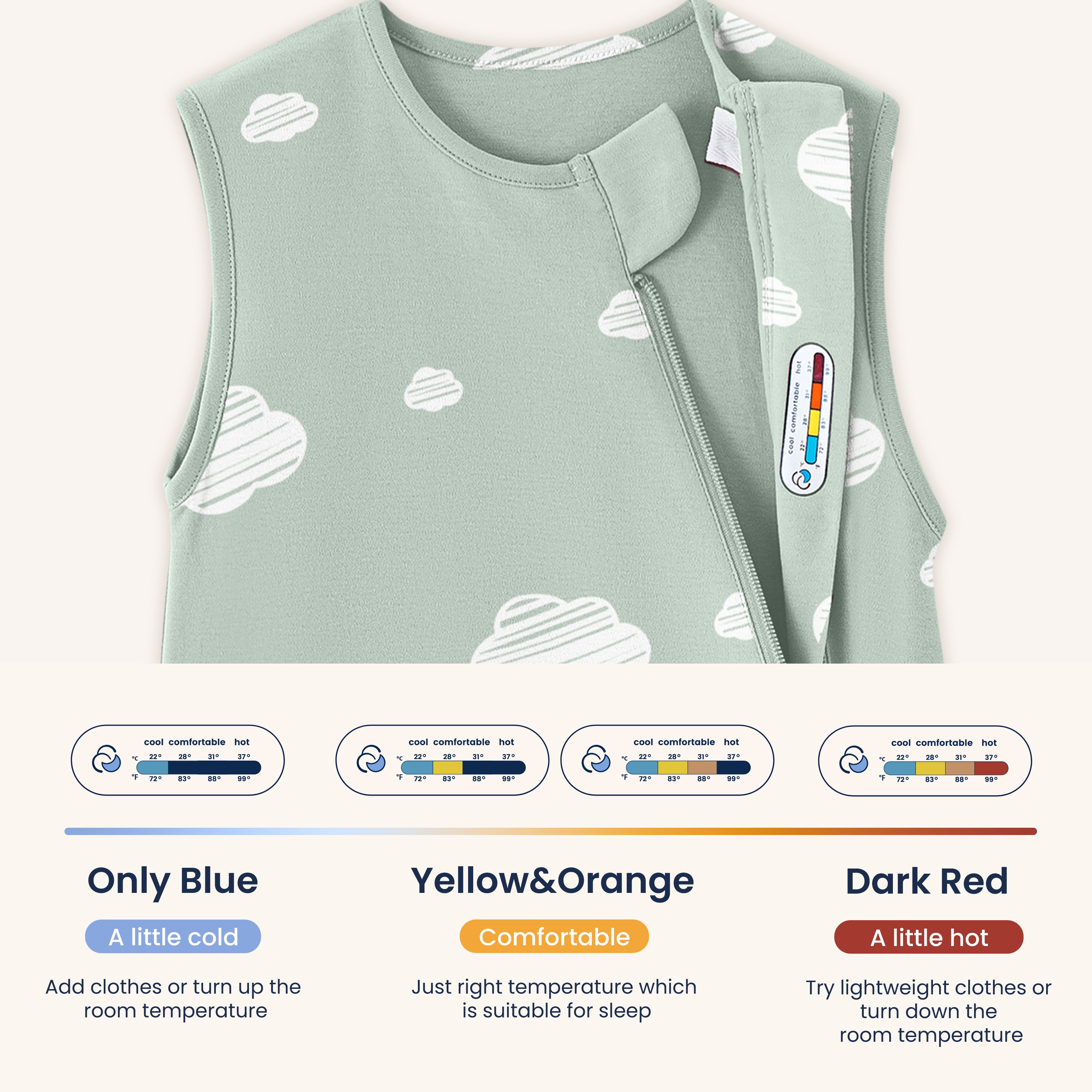 Sleeveless Sleep Sack 0.5 TOG - Organic Cotton - Green Sky