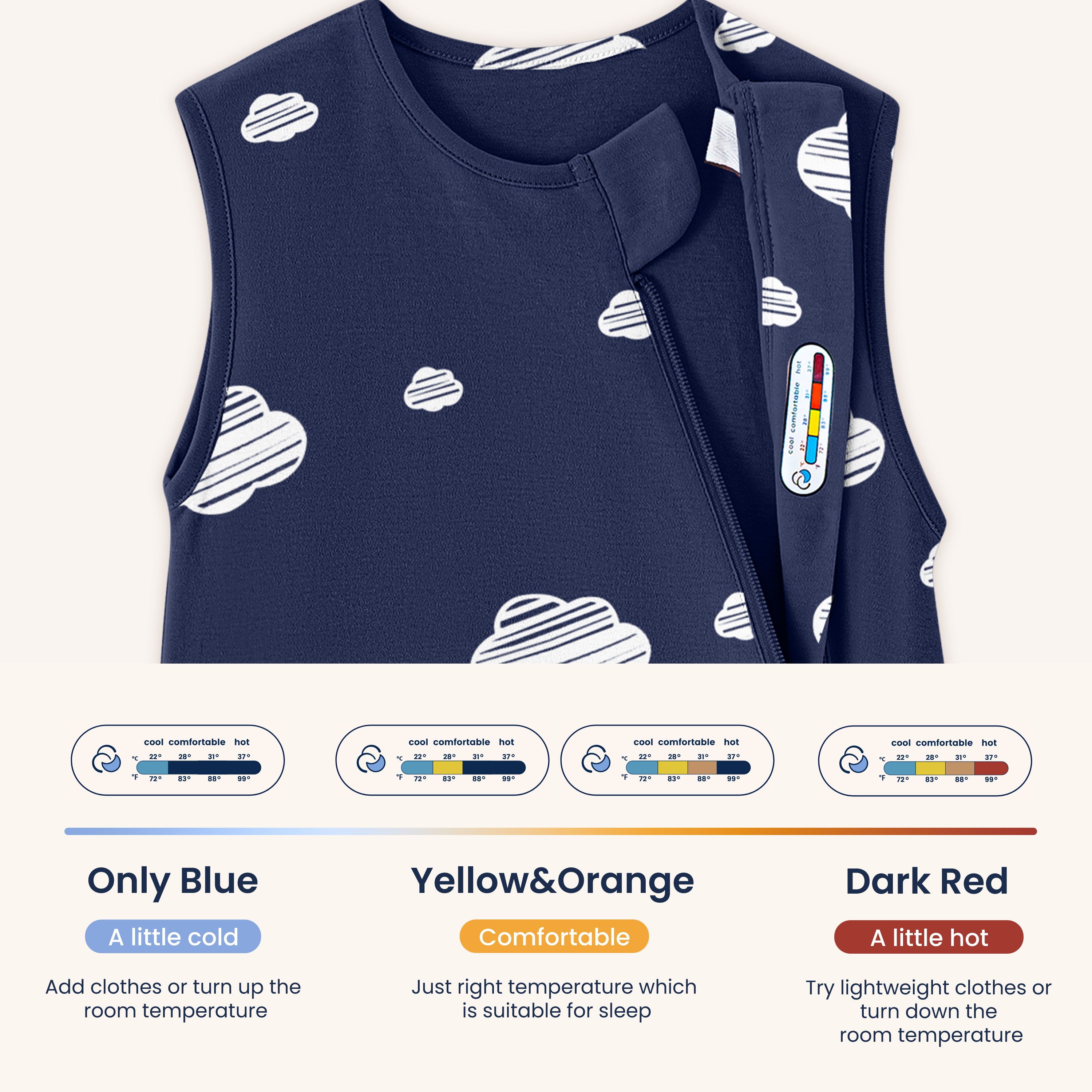 Sleeveless Sleep Sack 0.5 TOG - Organic Cotton - Navy Sky