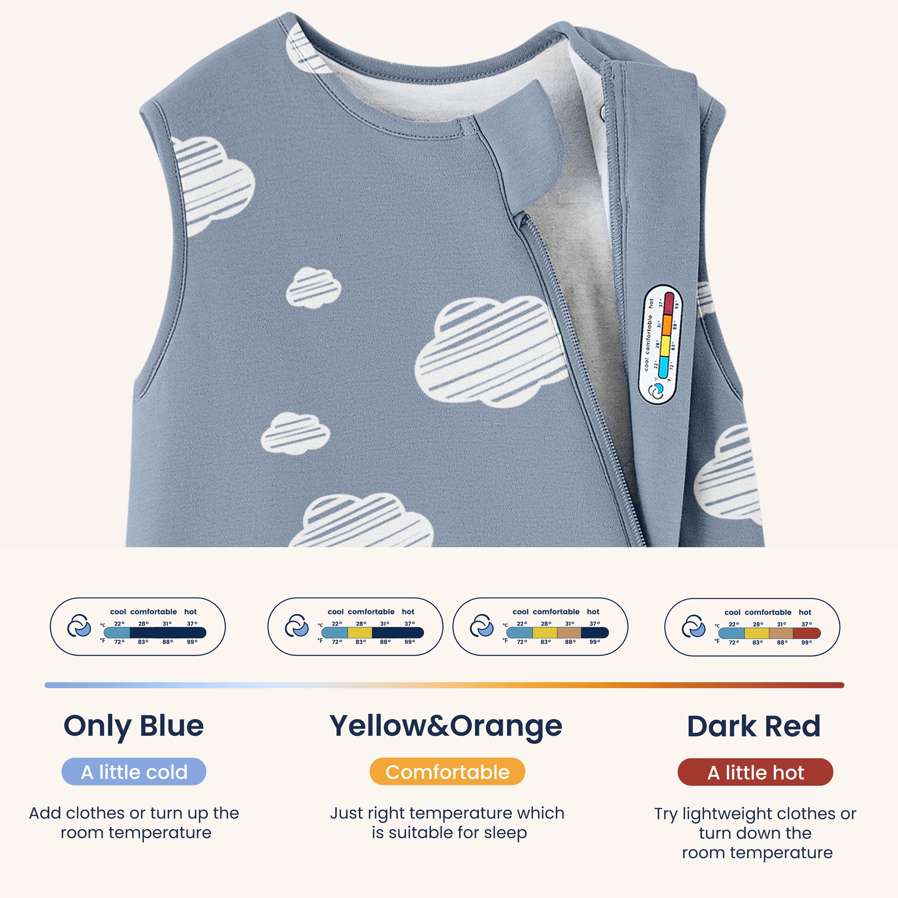 Sleeveless Sleep Sack 1.0 TOG - Organic Cotton & Camel Wool-Blue Sky + Baby Romper - Merino Wool & Rayon Bamboo - Blue Bundle