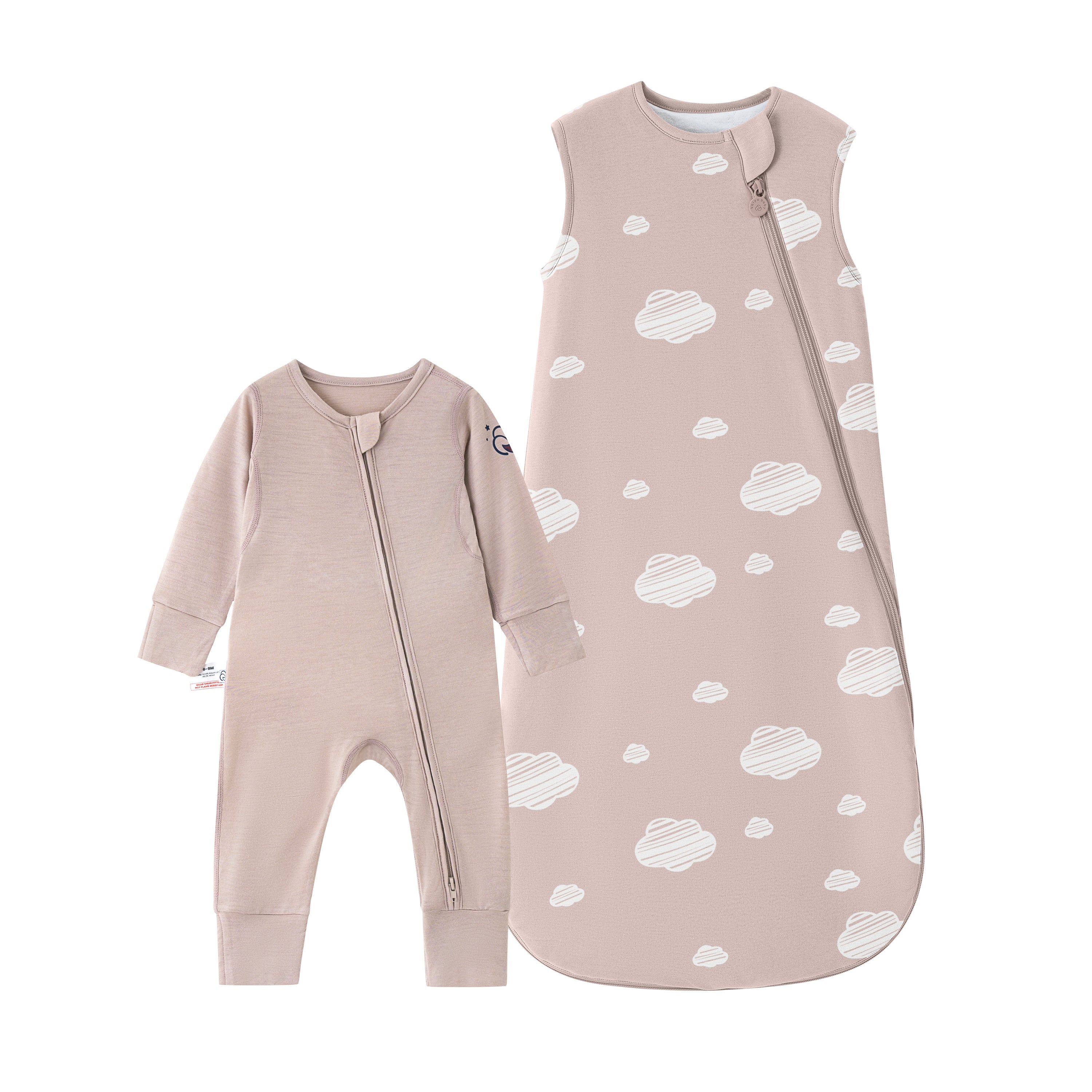 Sleeveless Sleep Sack 1.0 TOG - Organic Cotton & Camel Wool-Pink Sky + Baby Romper - Merino Wool & Rayon Bamboo - Pink Bundle