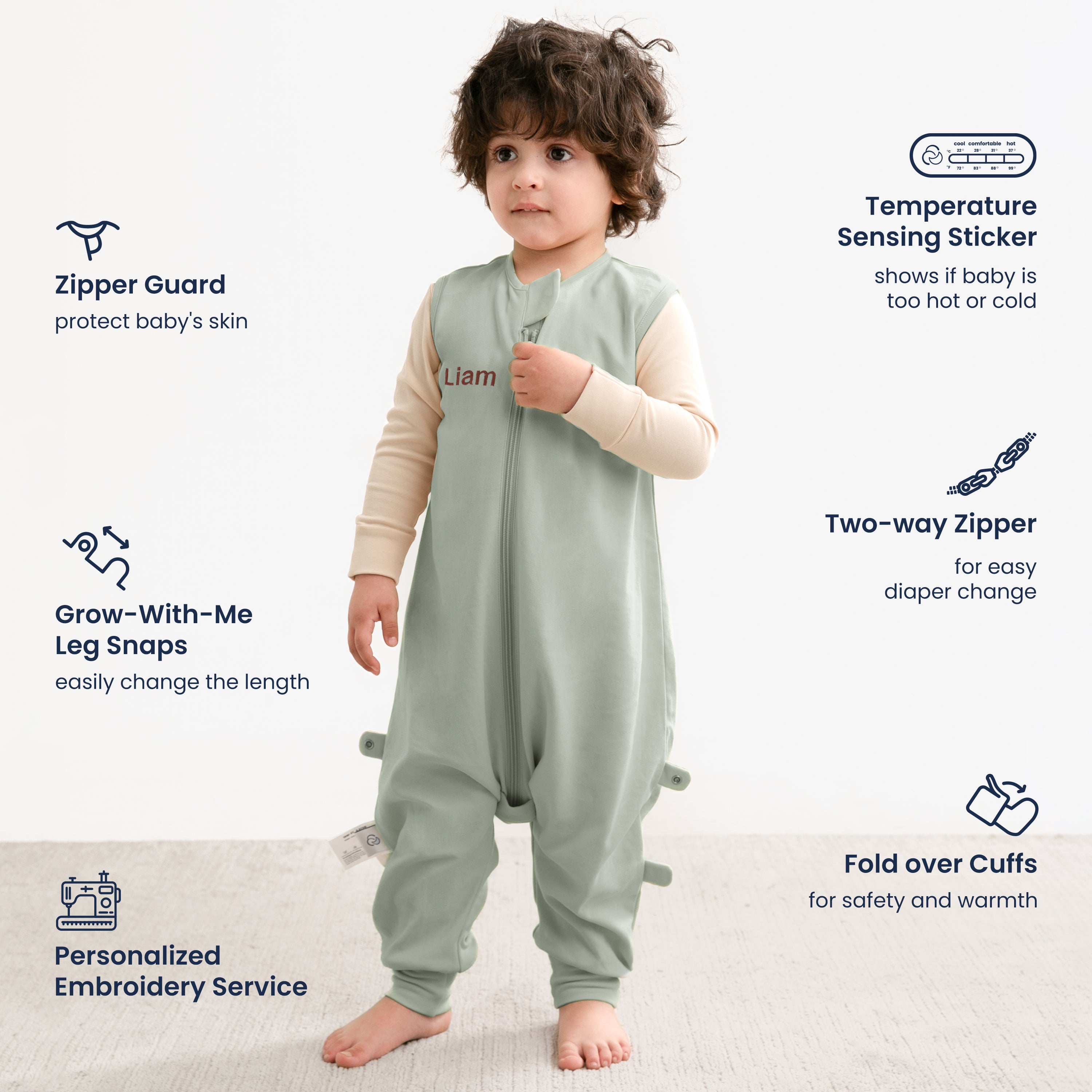 Sleeveless Sleep Sack Walker 0.5 TOG - Organic Cotton - Pea Green