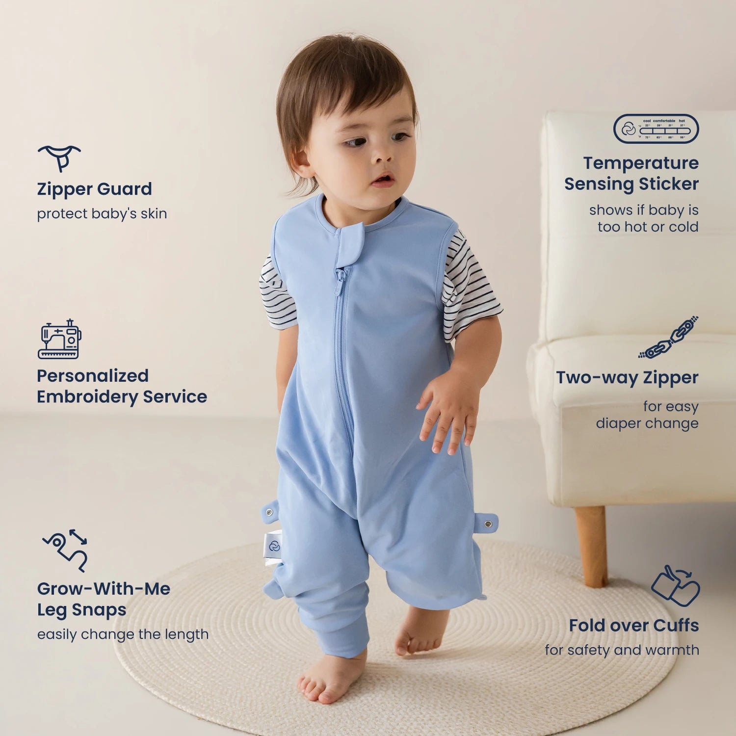 Sleeveless Sleep Sack Walker 0.5 TOG - Organic Cotton - Quiet Sky design