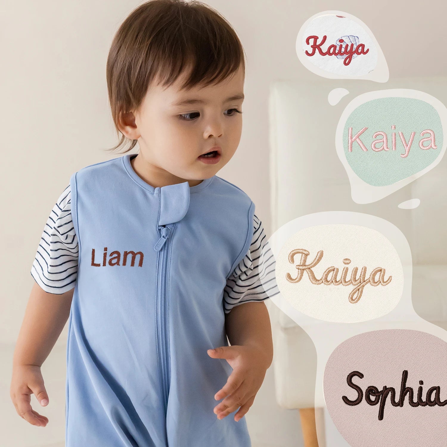 Sleeveless Sleep Sack Walker 0.5 TOG - Organic Cotton - Quiet Sky embroidery