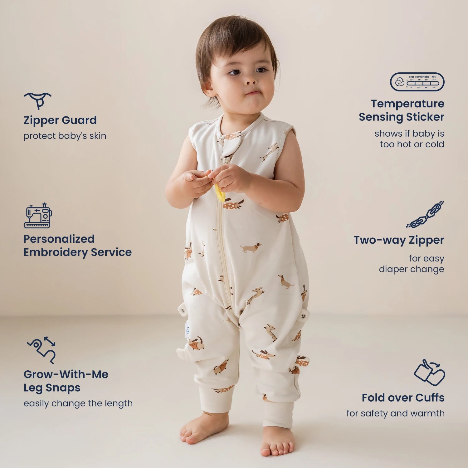 Sleeveless Sleep Sack Walker 0.5 TOG - Organic Cotton - Sunny Pup-design