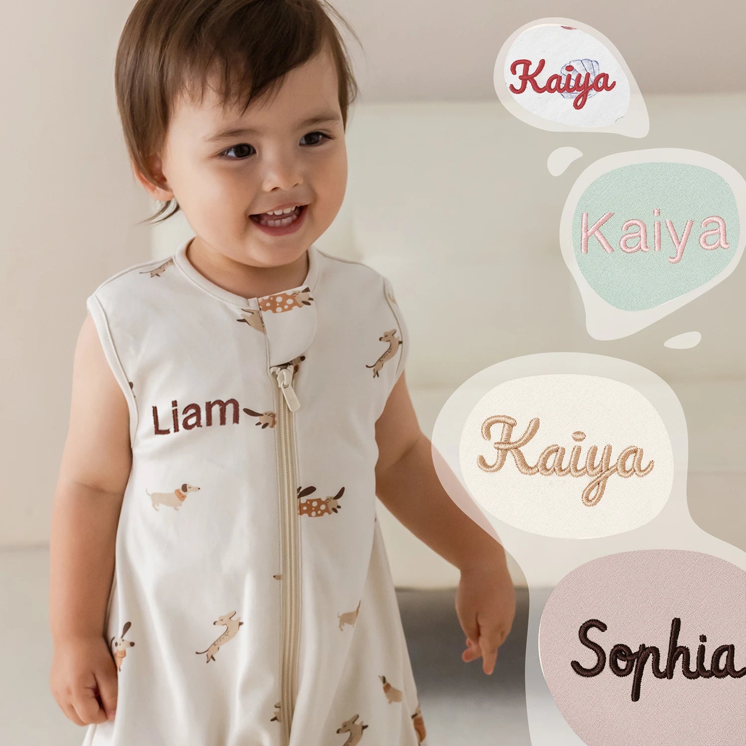 Sleeveless Sleep Sack Walker 0.5 TOG - Organic Cotton - Sunny Pup-embroidery