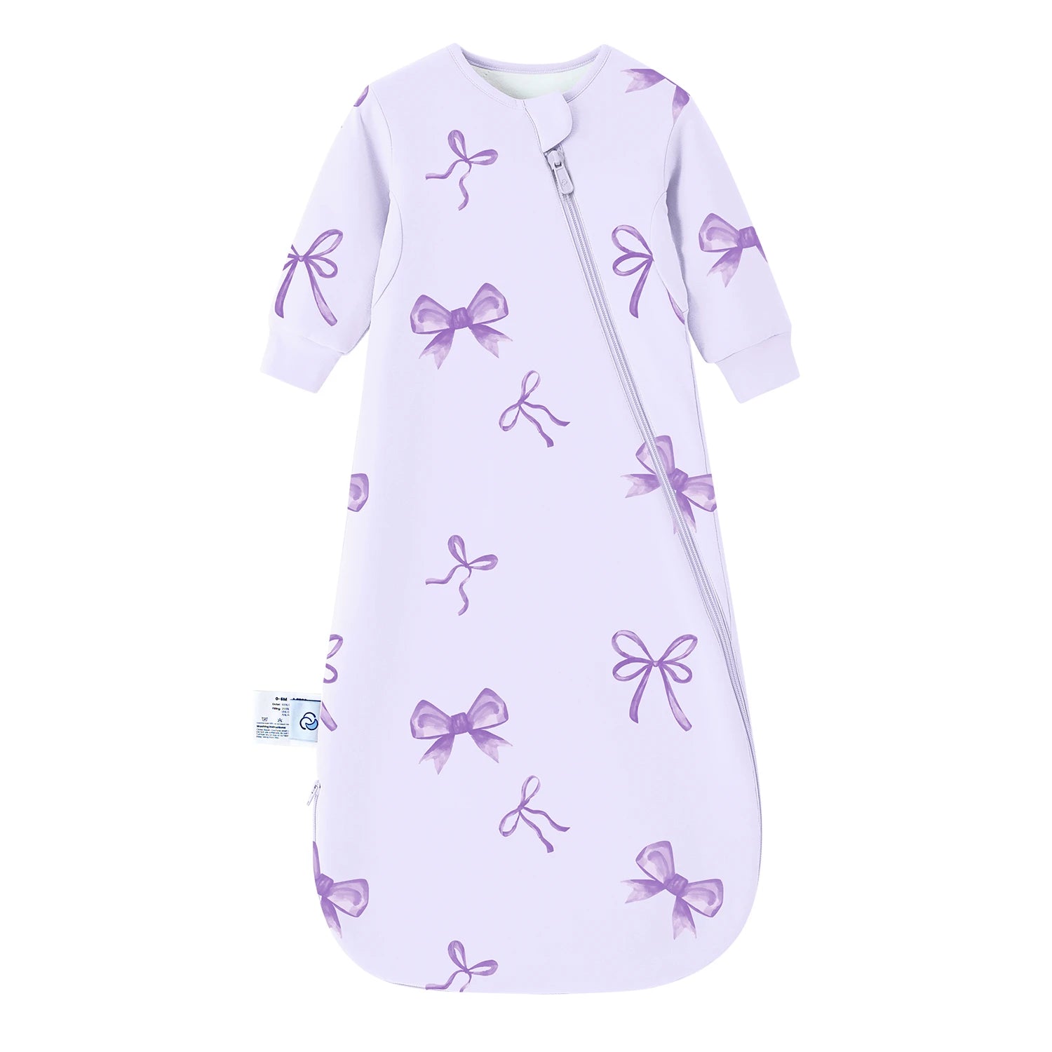 Warm Long Sleeve Sleep Sack 2.5 TOG - Organic Cotton & Camel Wool - Lavender Bow