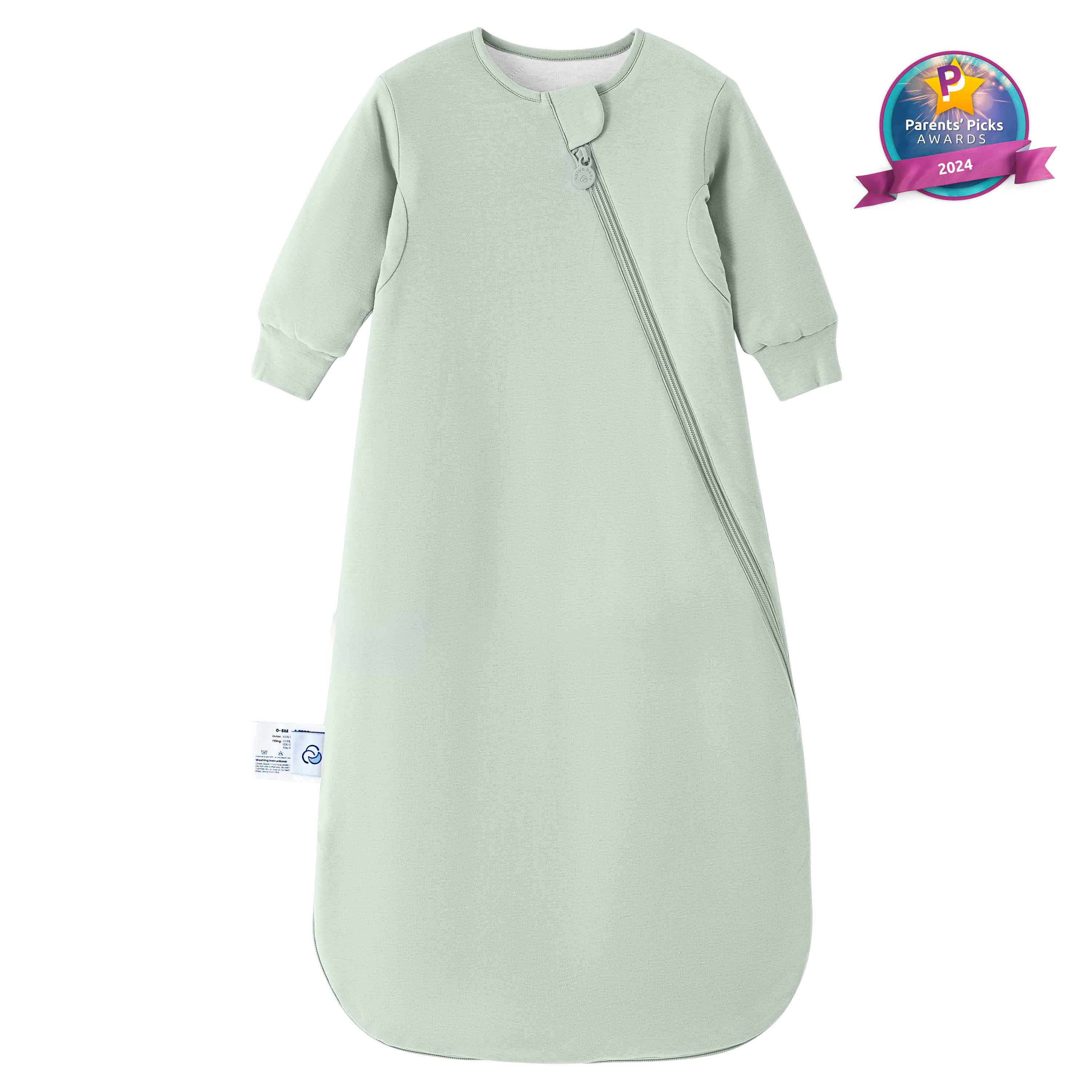 Warm Long Sleeve Sleep Sack 2.5 TOG - Organic Cotton & Camel Wool - Pea Green