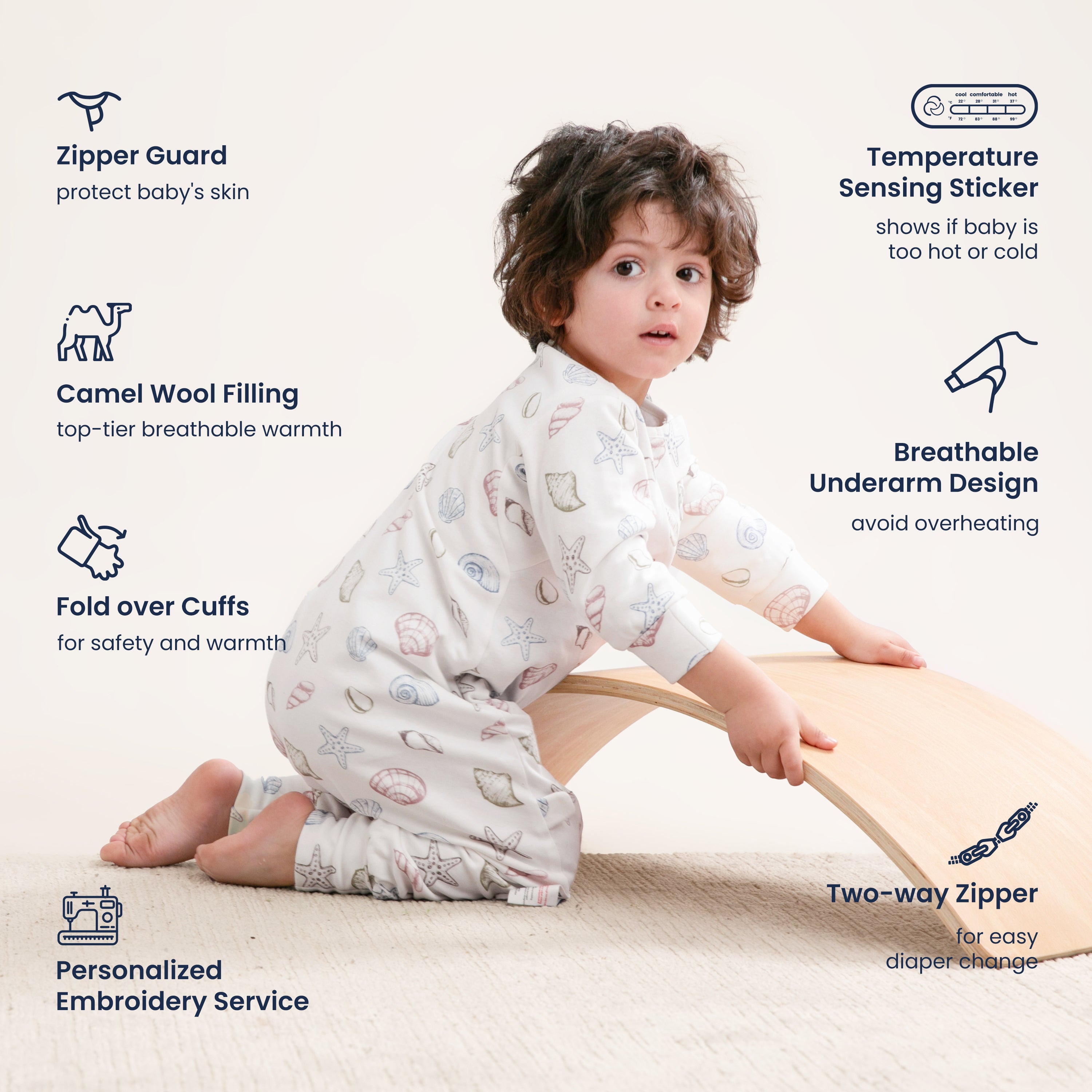 Warm Long Sleeve Sleep Sack Walker 2.5 TOG - Organic Cotton & Camel Wool - Shell