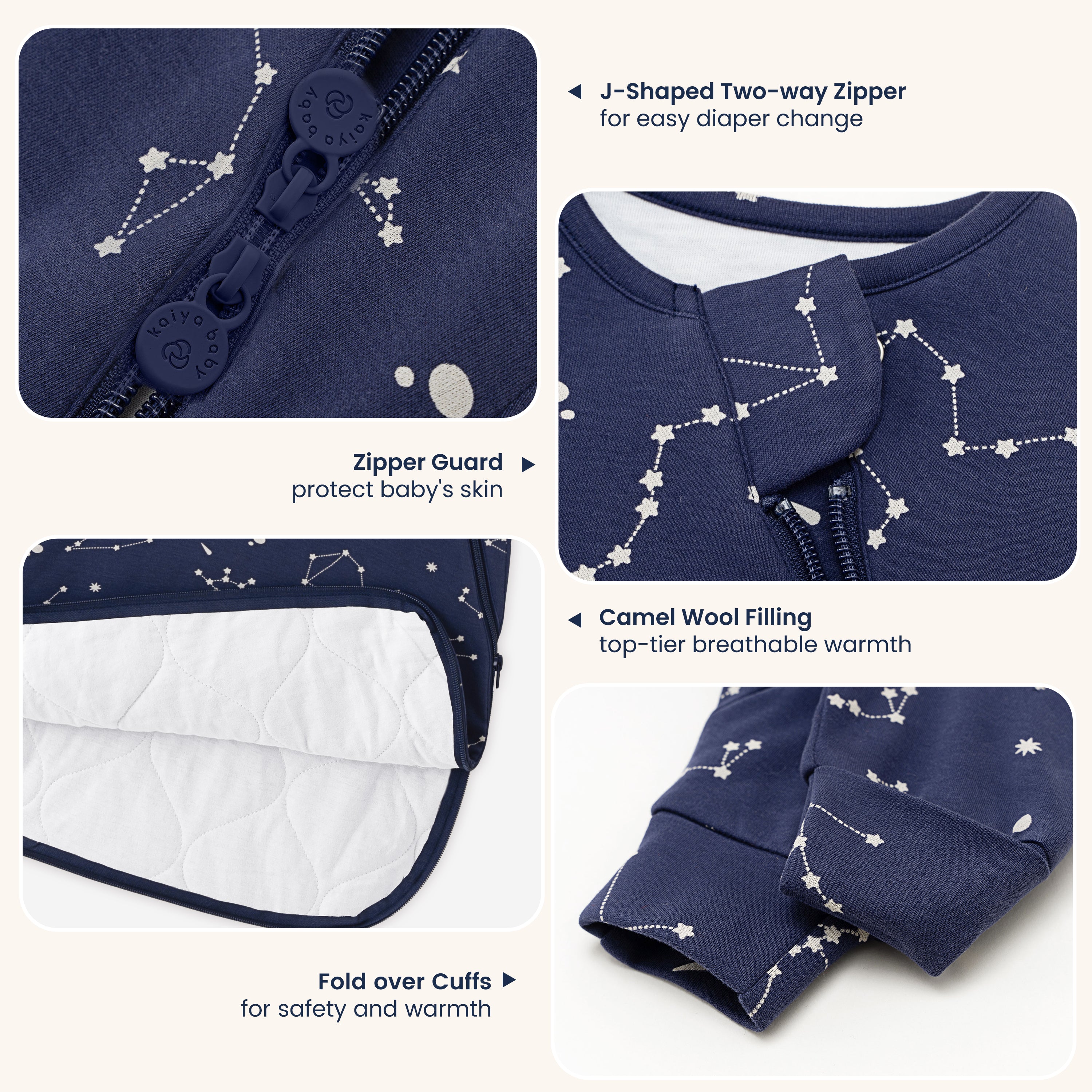 Winter Long Sleeve Sleep Sack 2-Pack (2.5 & 3.5 TOG) | Organic Cotton & Camel Wool | Cream & Constellation