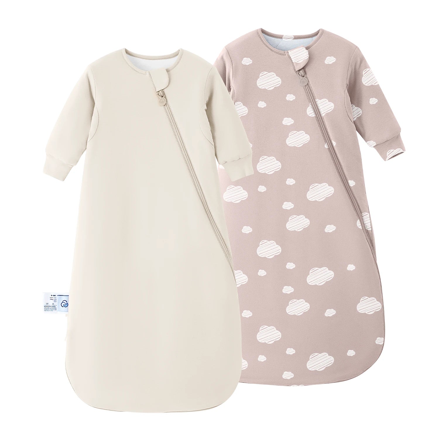 Winter Long Sleeve Sleep Sack 2-Pack (2.5 & 3.5 TOG) | Organic Cotton & Camel Wool | Cream & Pink Sky