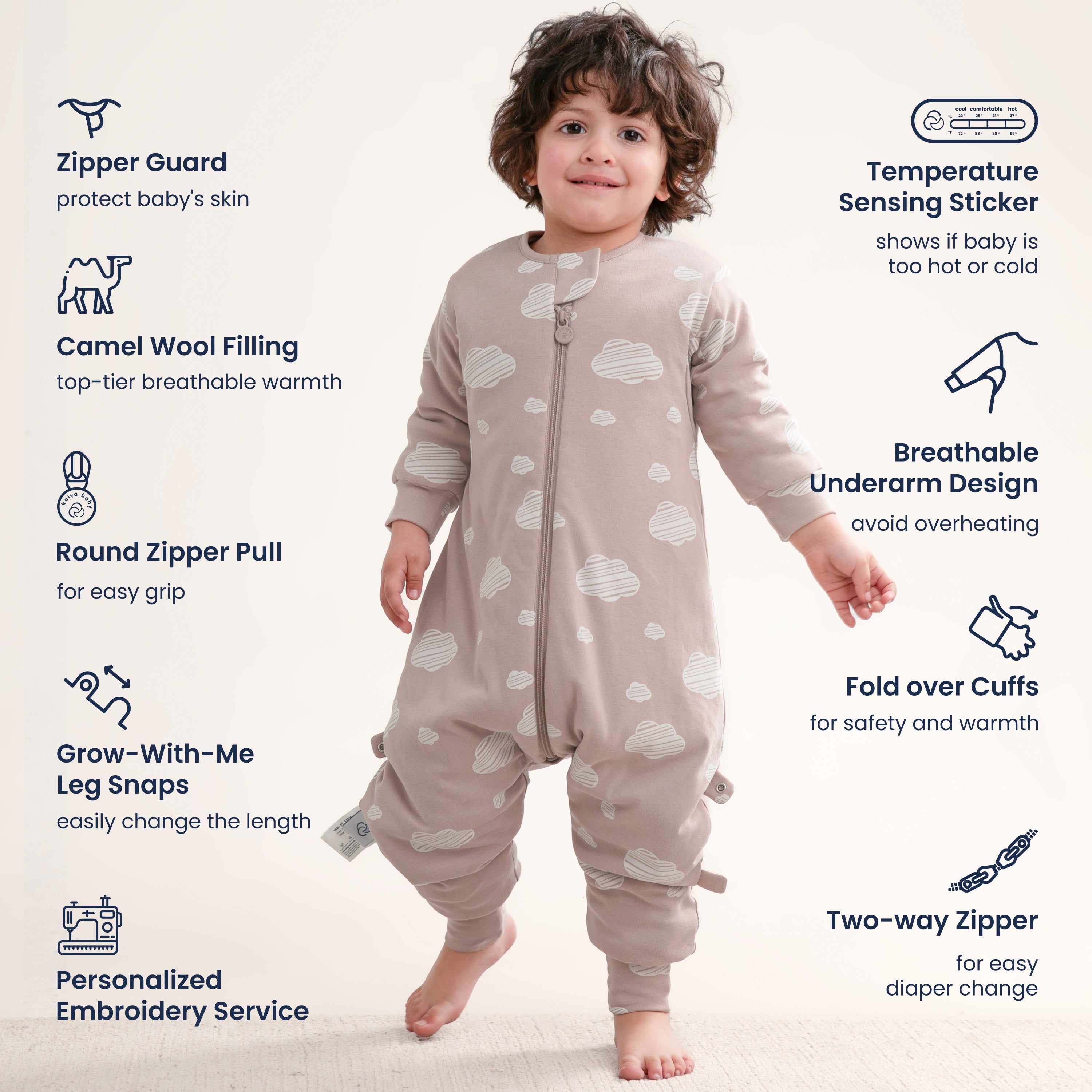 Winter Long Sleeve Sleep Sack Walker 3.5 TOG - Organic Cotton & Camel Wool - Pink Sky