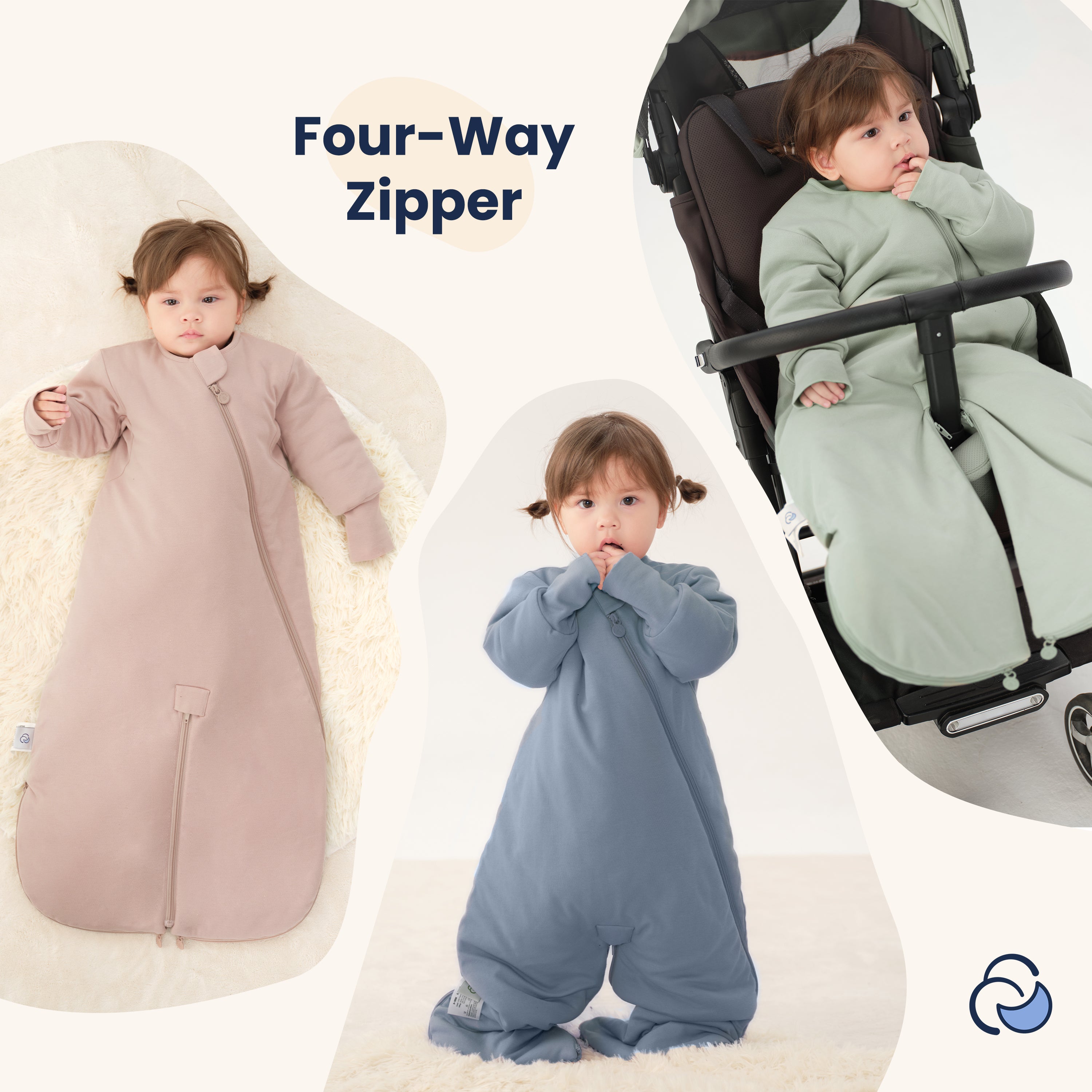 Sleep Suit Sack 3-in-1 2.5 TOG - Organic Cotton & Camel Wool - Pea Green Zipper