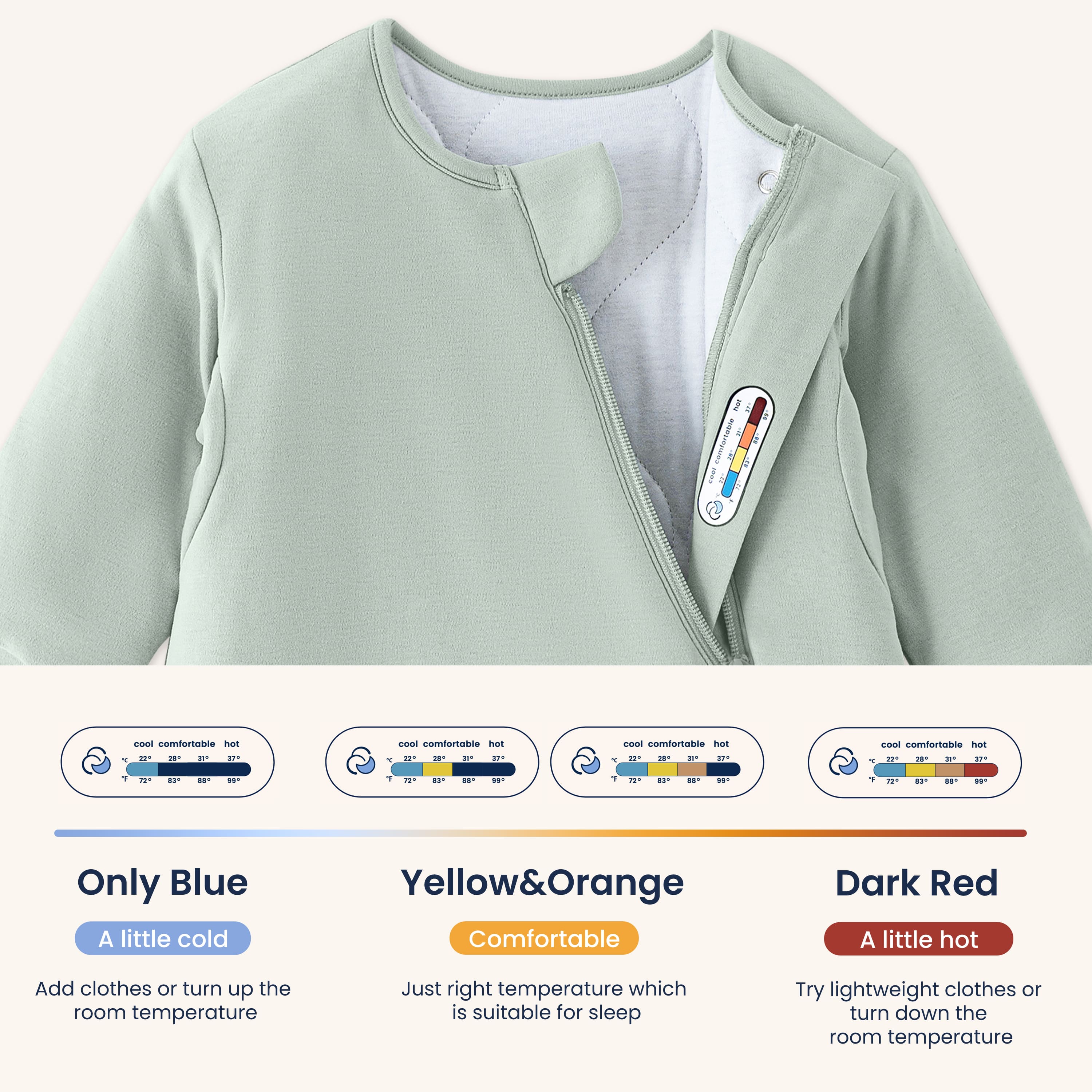 Sleep Suit Sack 3-in-1 2.5 TOG - Organic Cotton & Camel Wool - Pea Green Sticker