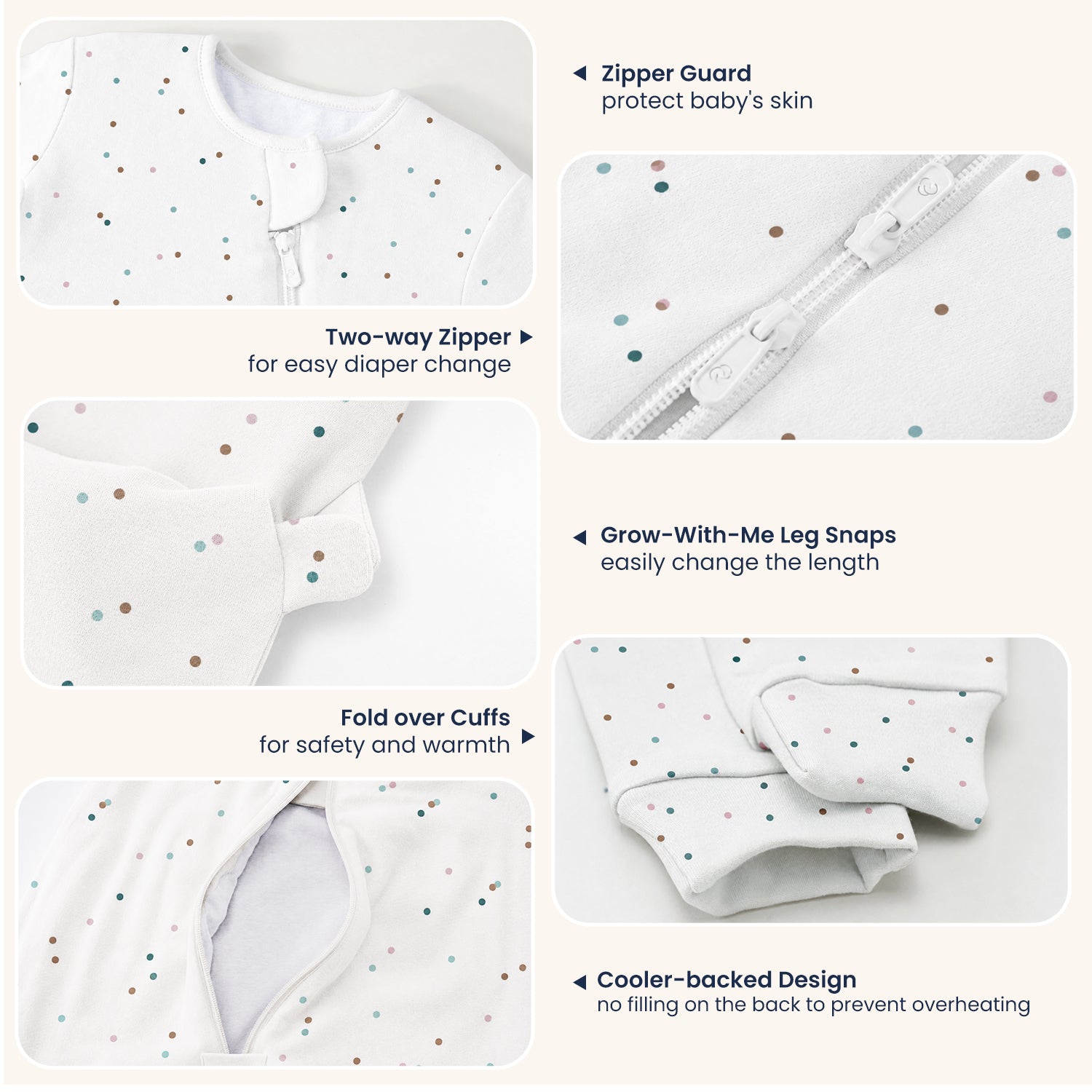 all-season-long-sleeve-sleep-sack-walker-1-0-tog-organic-cotton-camel-wool-spark-dots-design-2