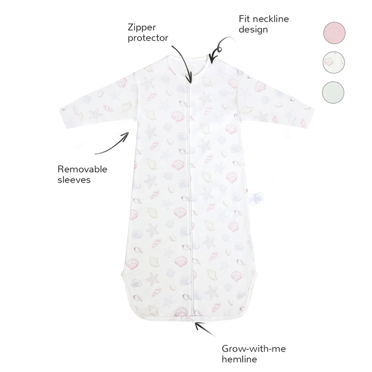 Front Opening Long Sleeve Sleep Sack - Shell