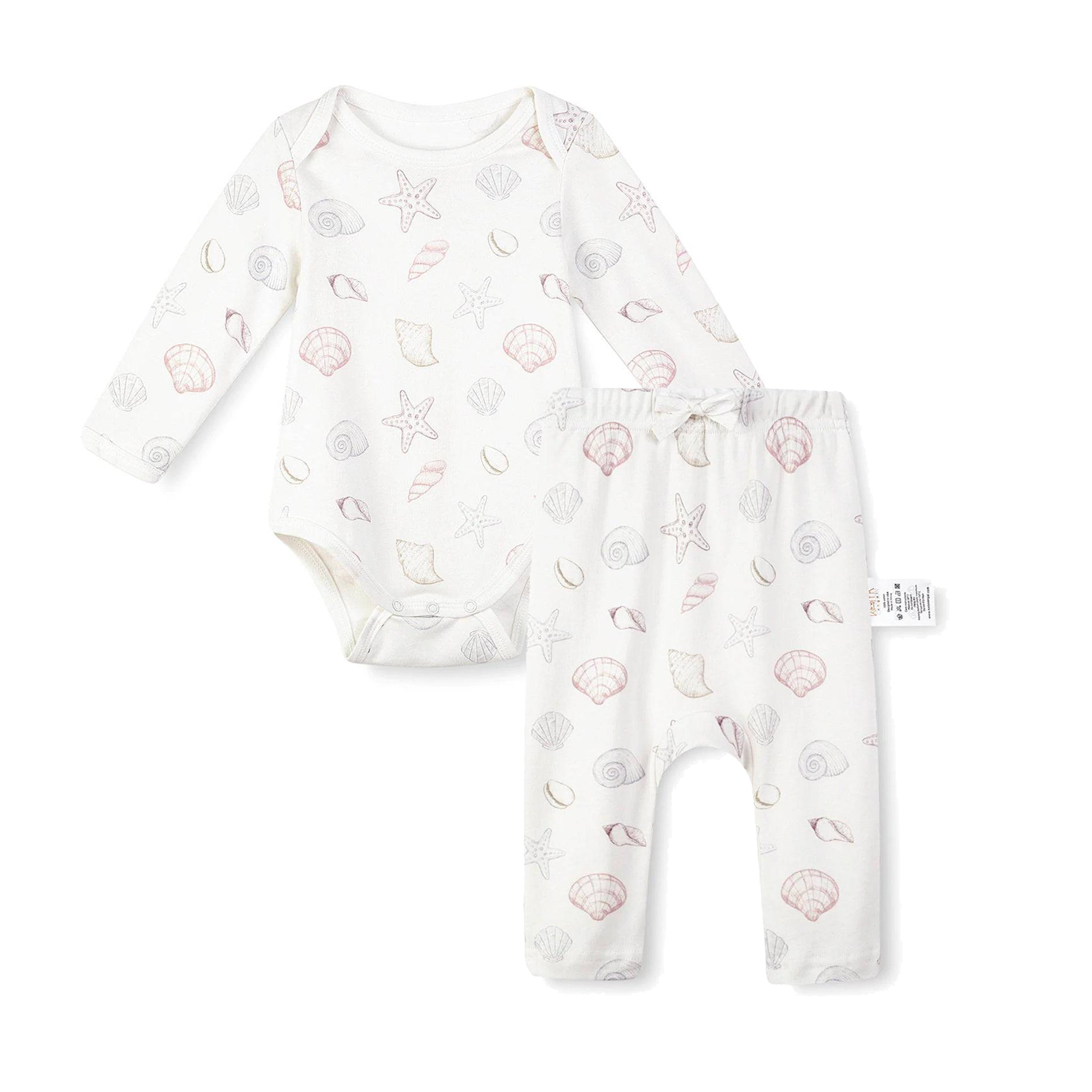 Organic Cotton Half Sleeves Snap Bodysuit+Drawstring Comfy Jogger Lightning Pants - Shell