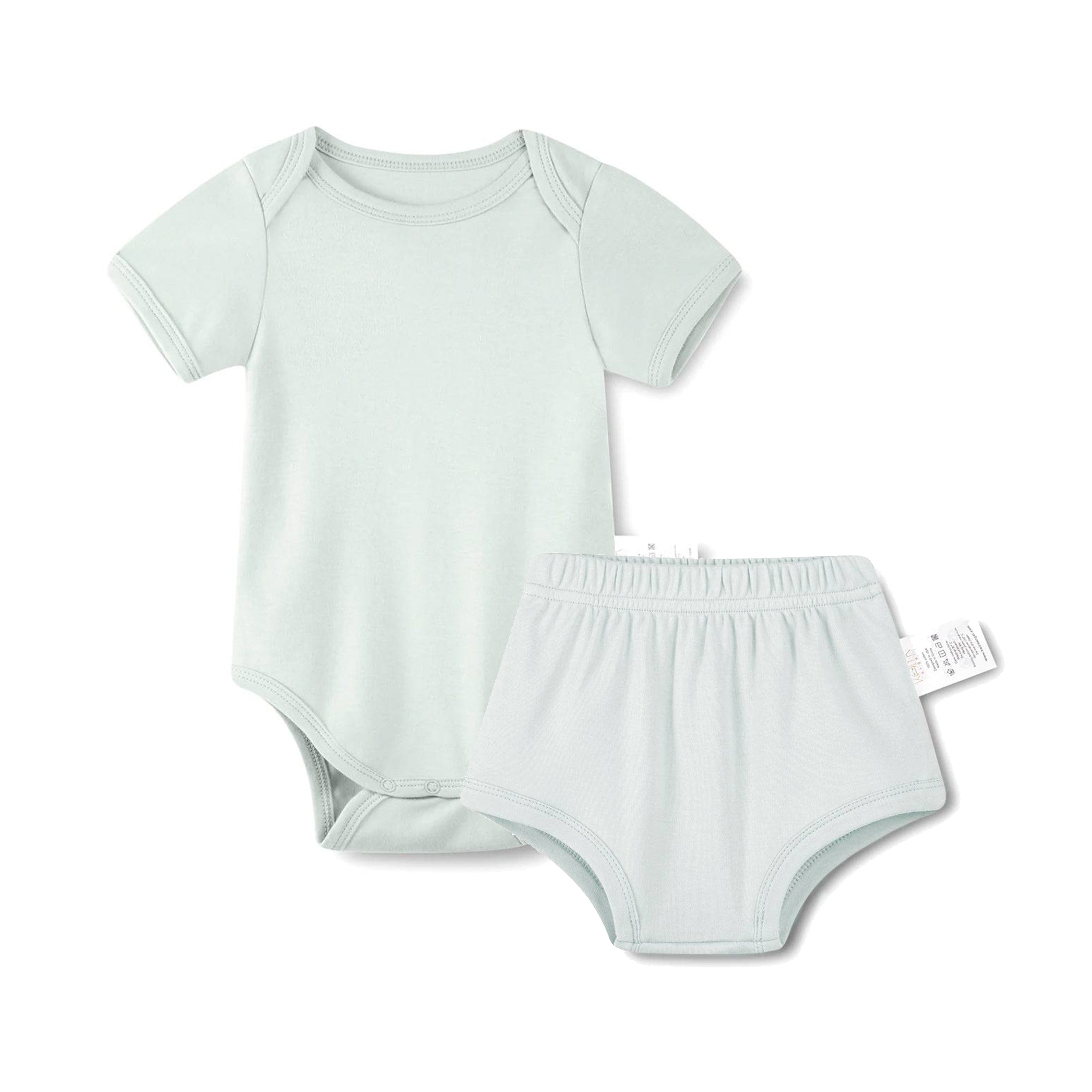 Organic Cotton Half Sleeves Snap Bodysuit+Essentials Shorts - Whisper Green