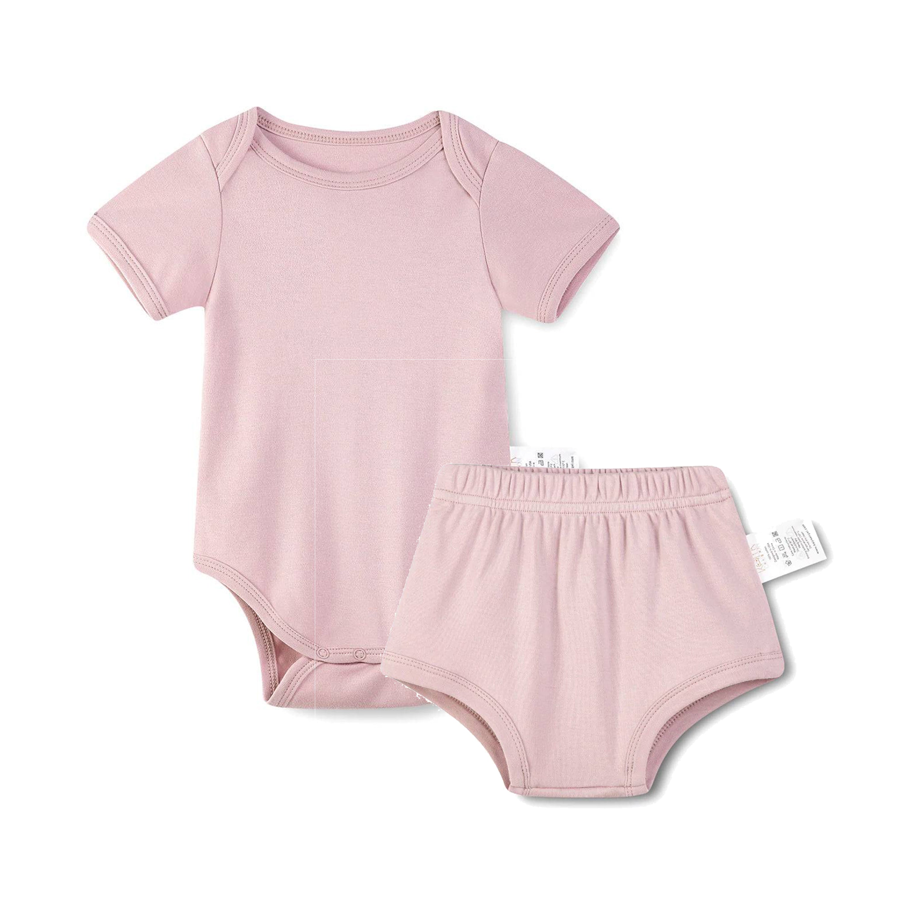 Organic Cotton Half Sleeves Snap Bodysuit + Essentials Shorts - Cameo Pink