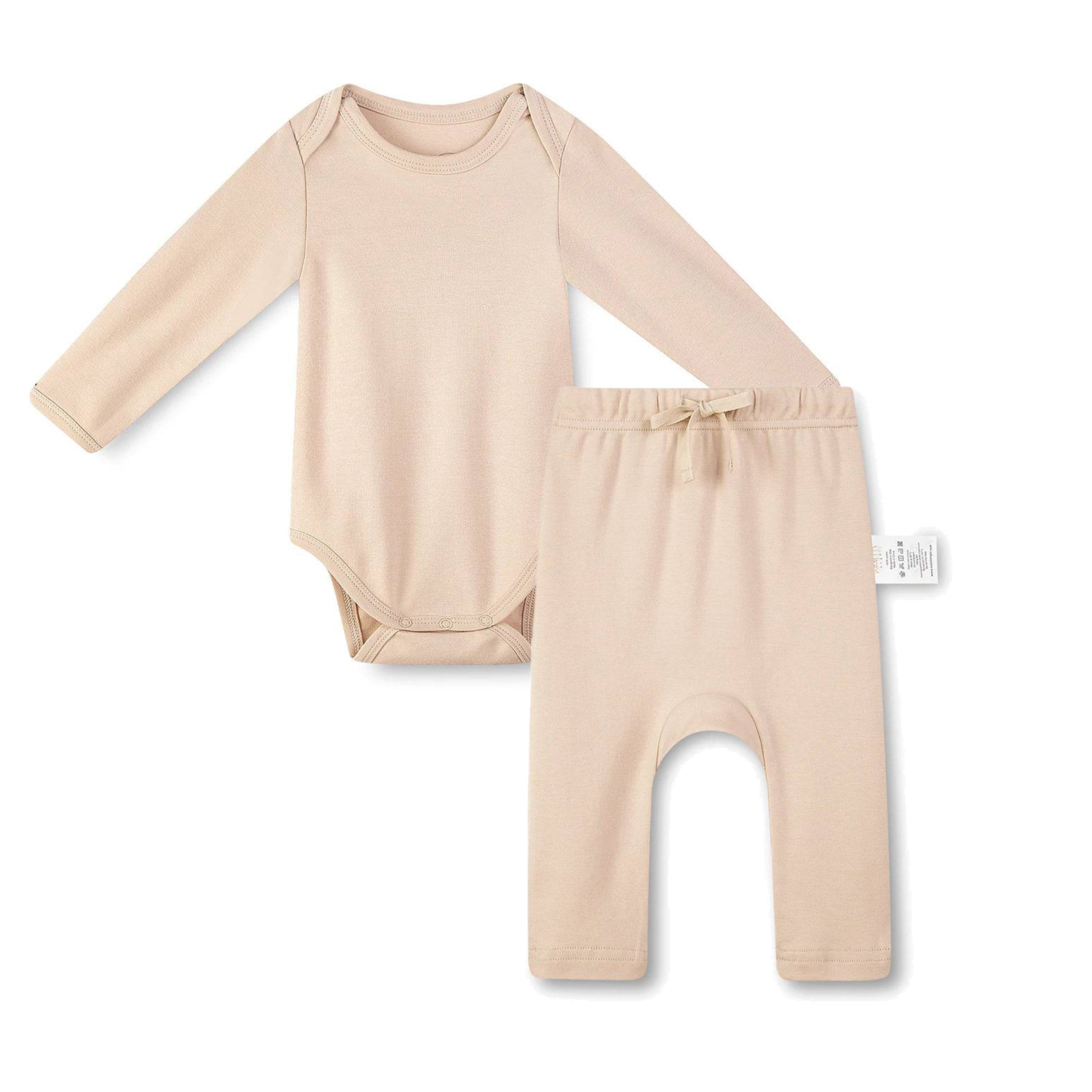 Organic Cotton Long Sleeves Snap Bodysuit +Drawstring Comfy Jogger Lightning Pants Khaki