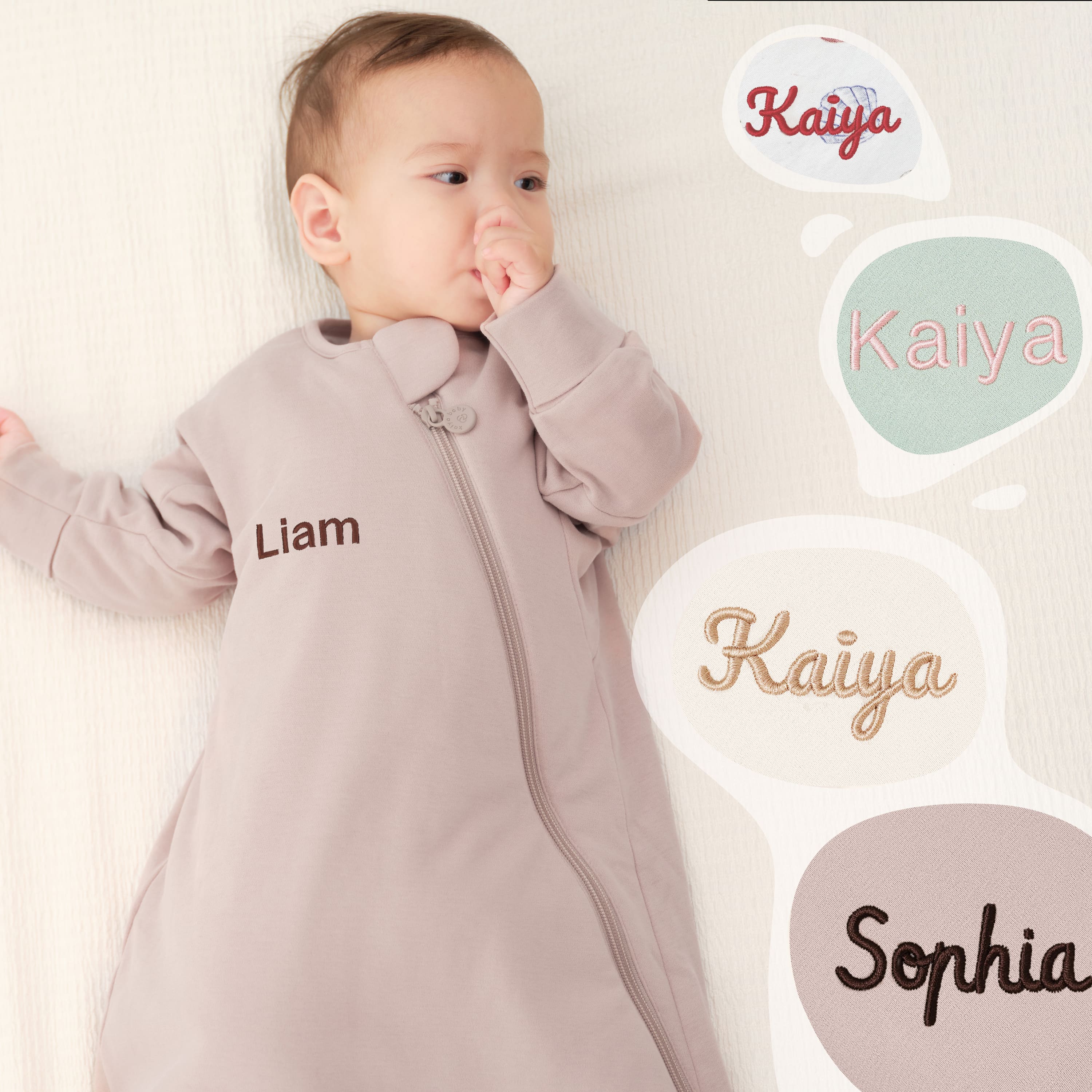 Winter Long Sleeve Sleep Sack 3.5 TOG - Organic Cotton & Camel Wool - Dusty Pink - embroidery