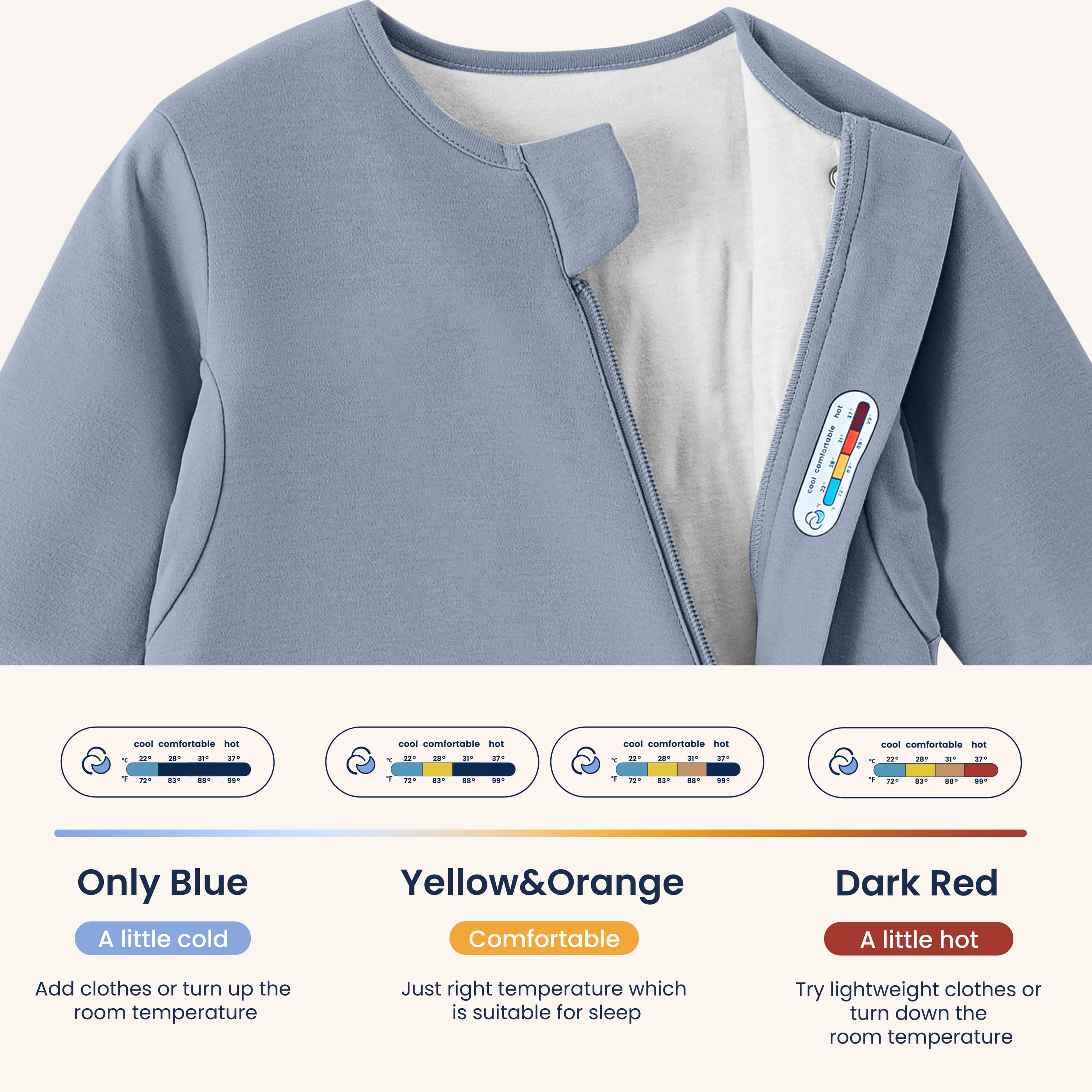 All Season Long Sleeve Sleep Sack 1.0 TOG - Organic Cotton & Camel Wool - Misty Blue