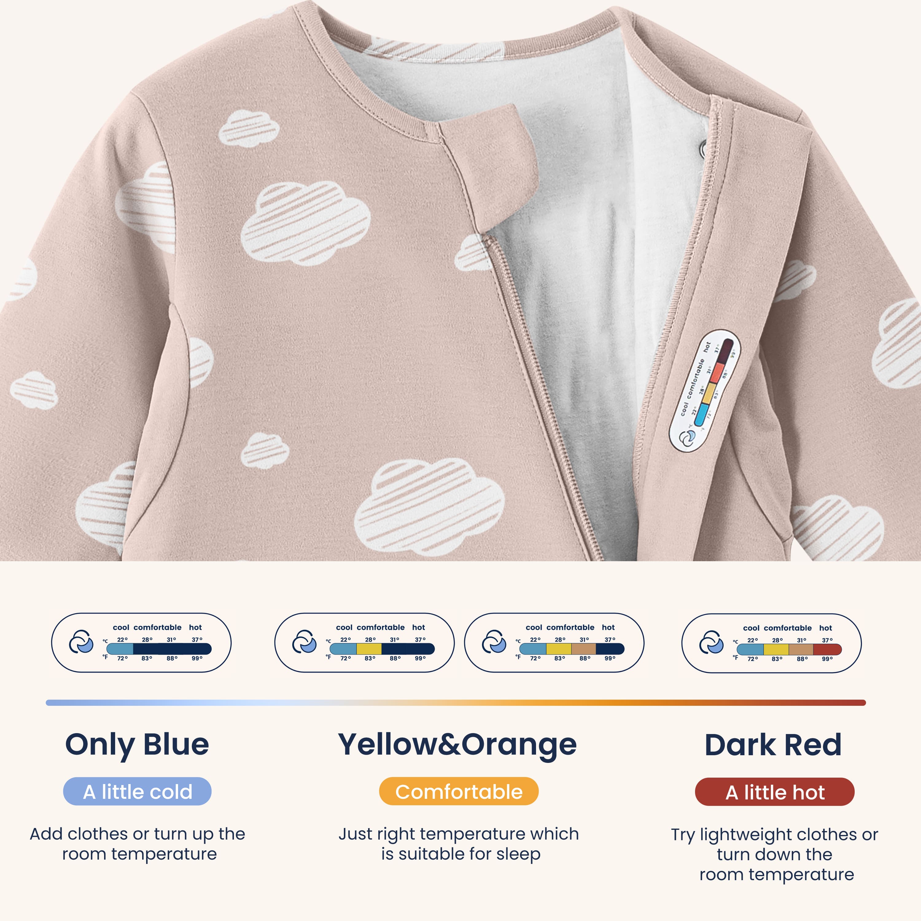 All Season Long Sleeve Sleep Sack 1.0 TOG - Organic Cotton & Camel Wool - Pink Sky